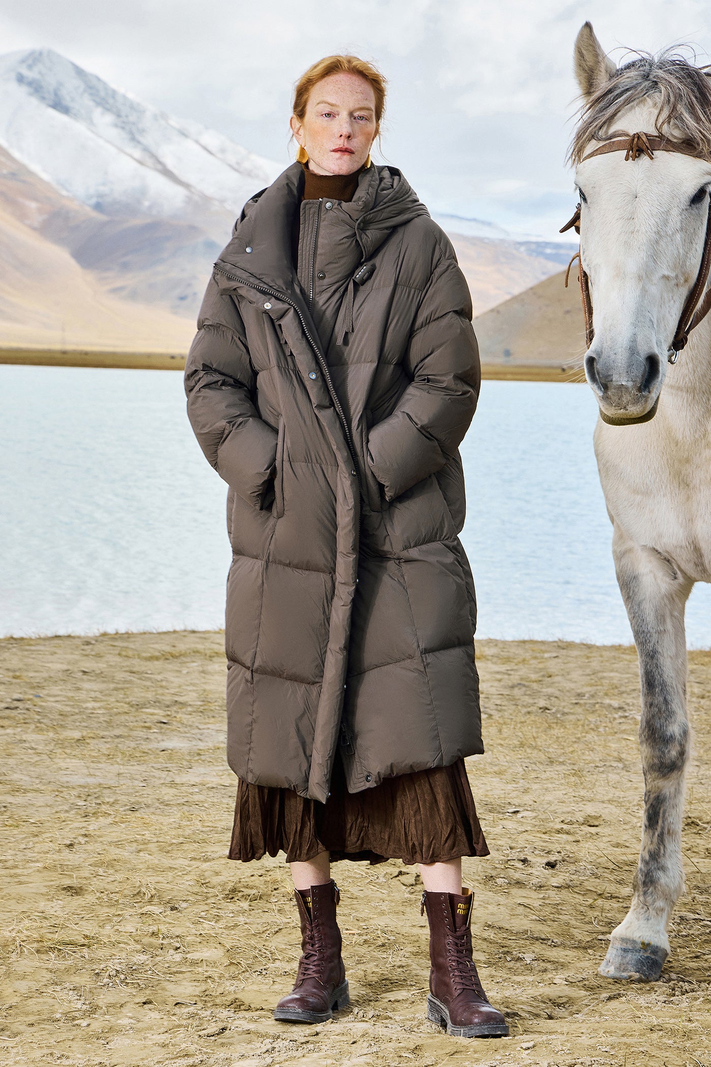 KAMILAN Cocoon-Shape Hooded Mid-Length White Duck Down Coat – 2025 Winter New