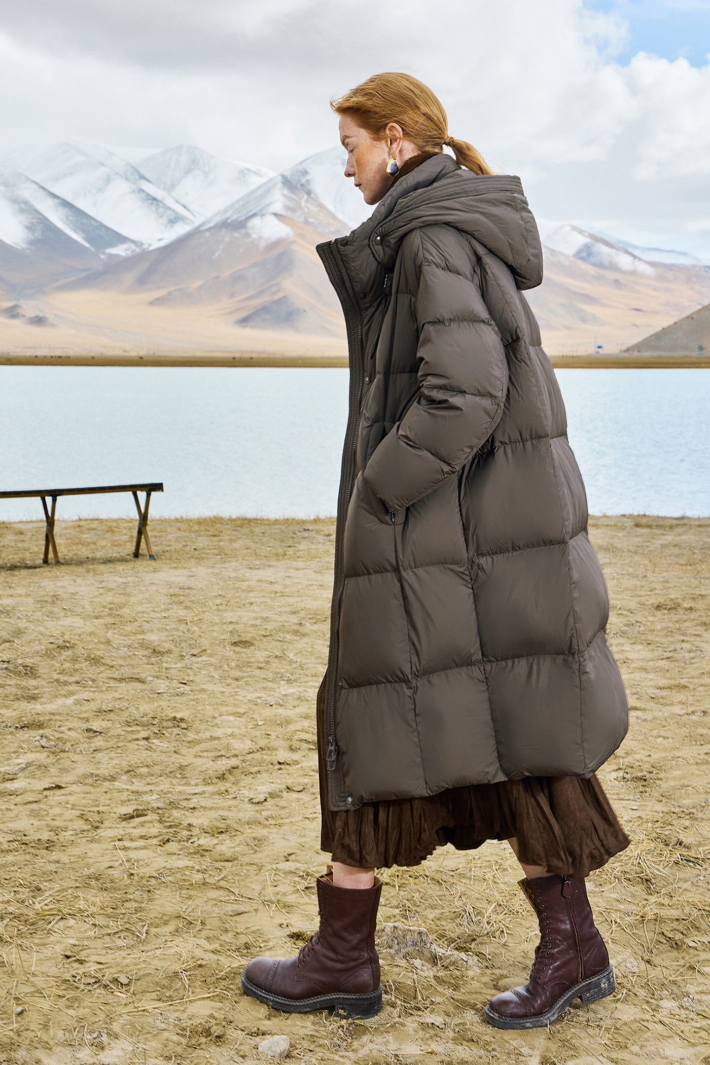 KAMILAN Cocoon-Shape Hooded Mid-Length White Duck Down Coat – 2025 Winter New
