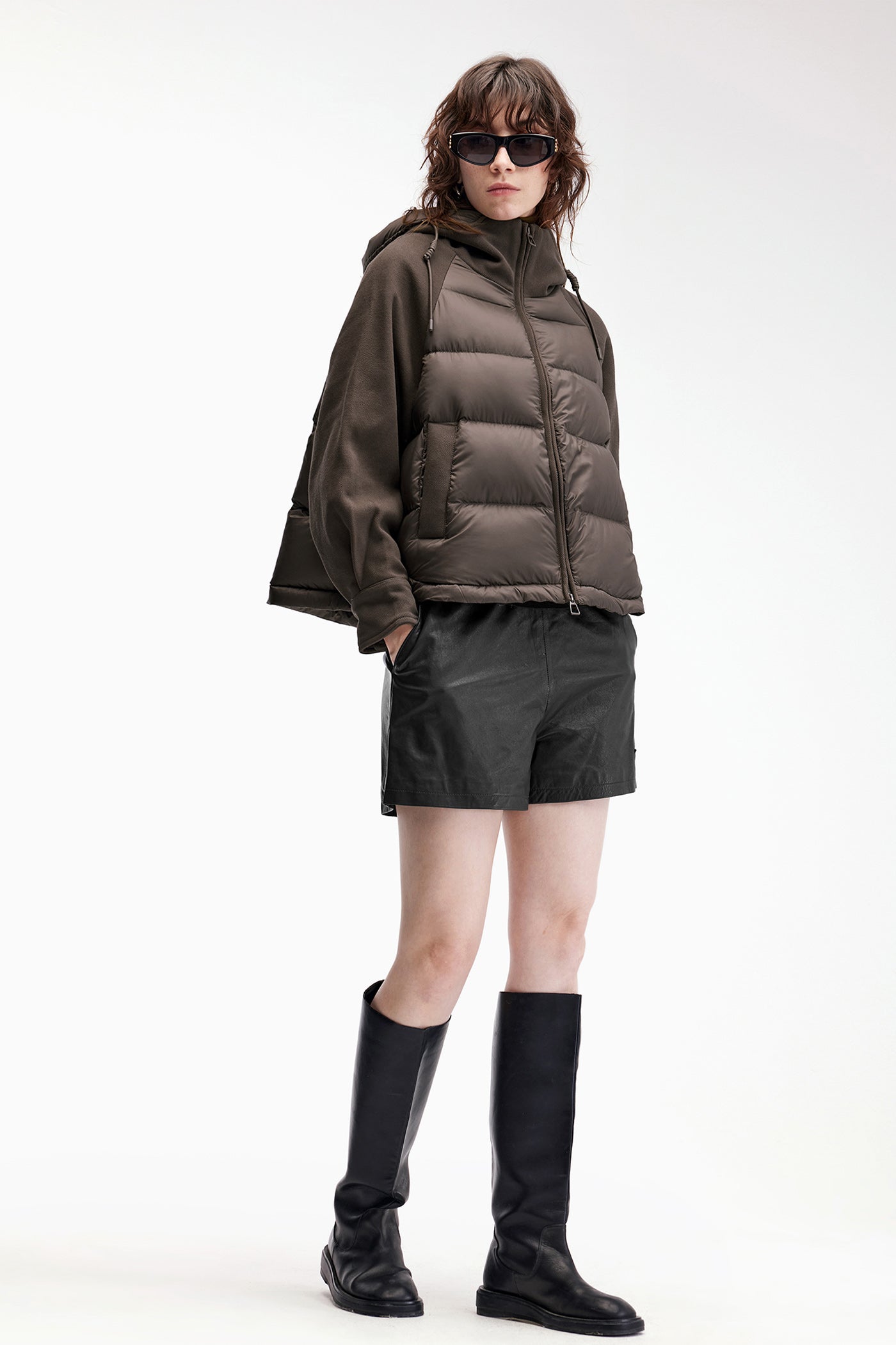 KAMILAN Women's Short Lightweight Down Jacket – 2025 Winter New Hooded White Duck Down Coat with Knit Patchwork