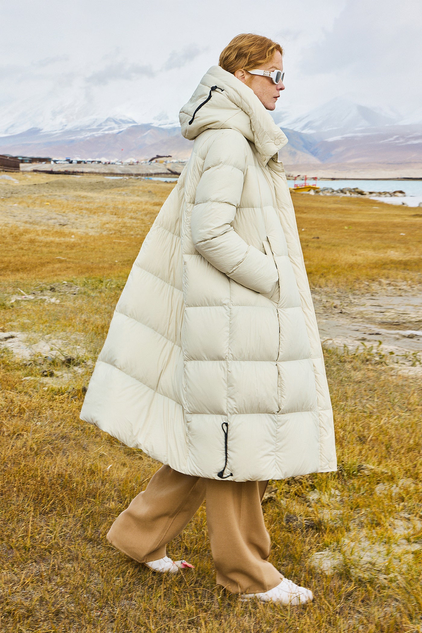 KAMILAN Women's White Goose Down Long Hooded Coat – 2025 Winter Collection, Knee-Length