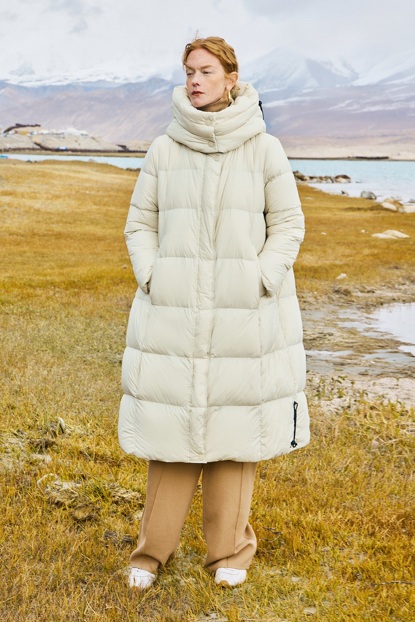 KAMILAN Women's White Goose Down Long Hooded Coat – 2025 Winter Collection, Knee-Length