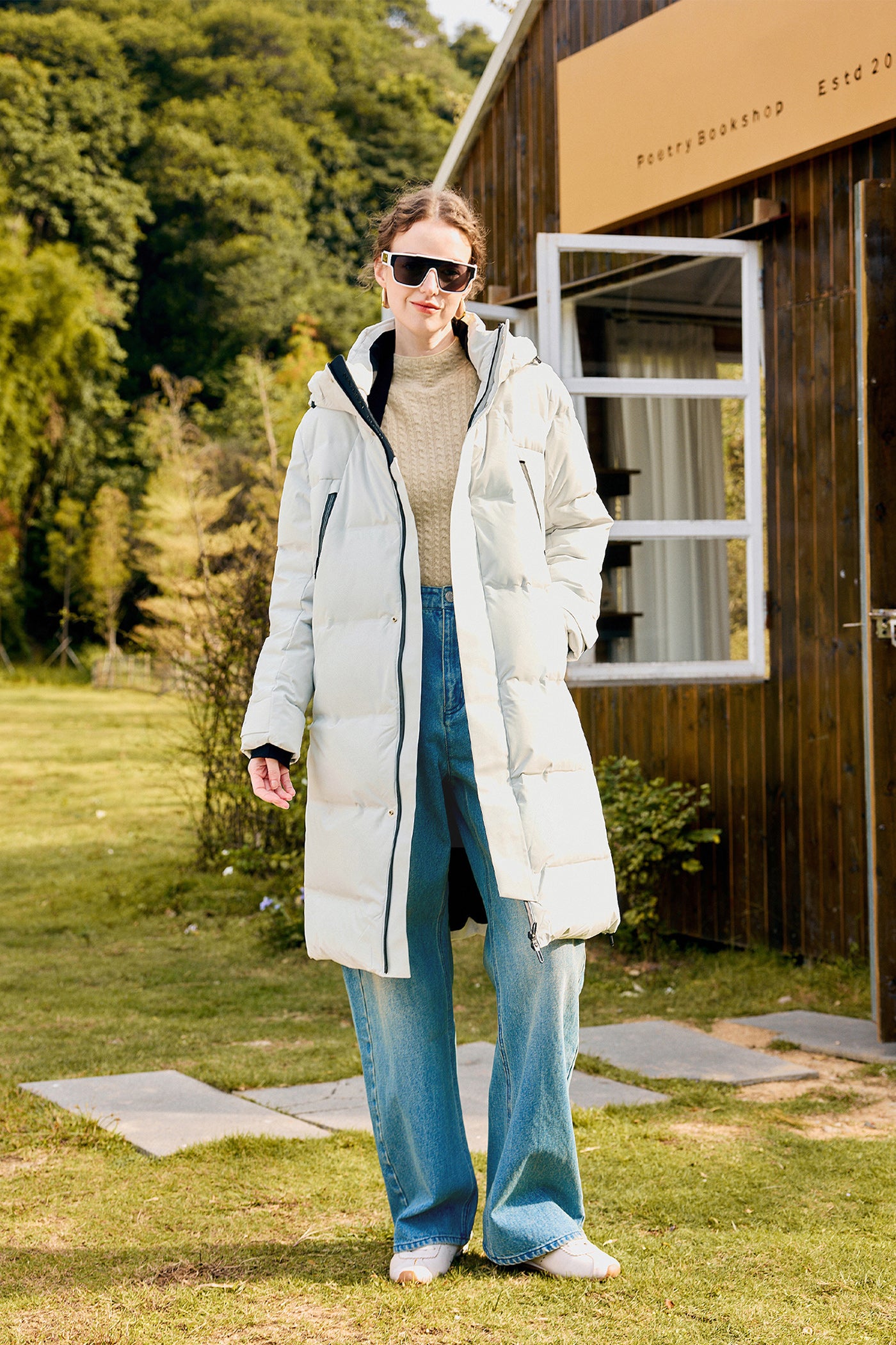 KAMILAN 2025 Winter New Mid‑Length White Goose Down Coat with Hood