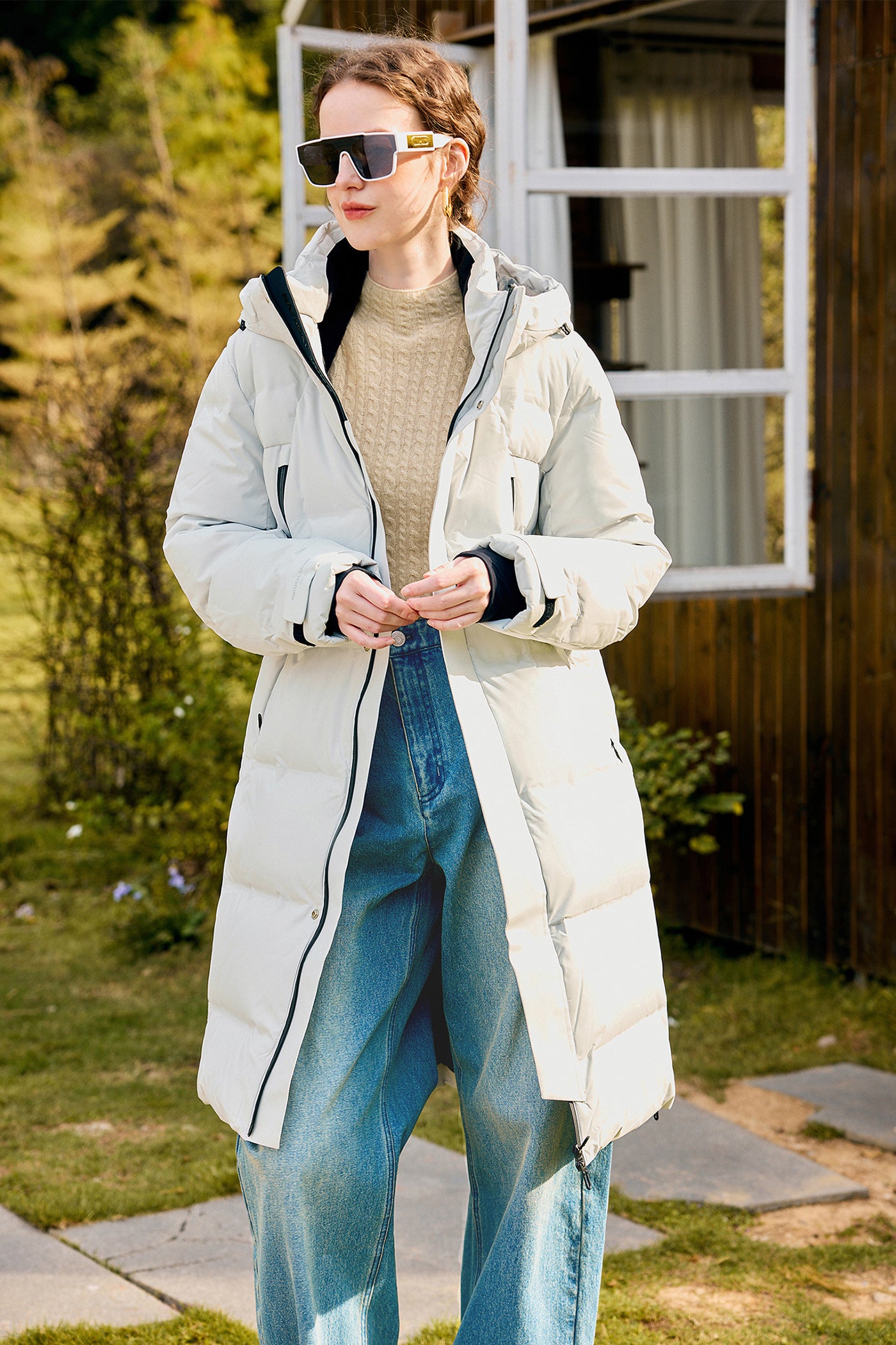 KAMILAN 2025 Winter New Mid‑Length White Goose Down Coat with Hood