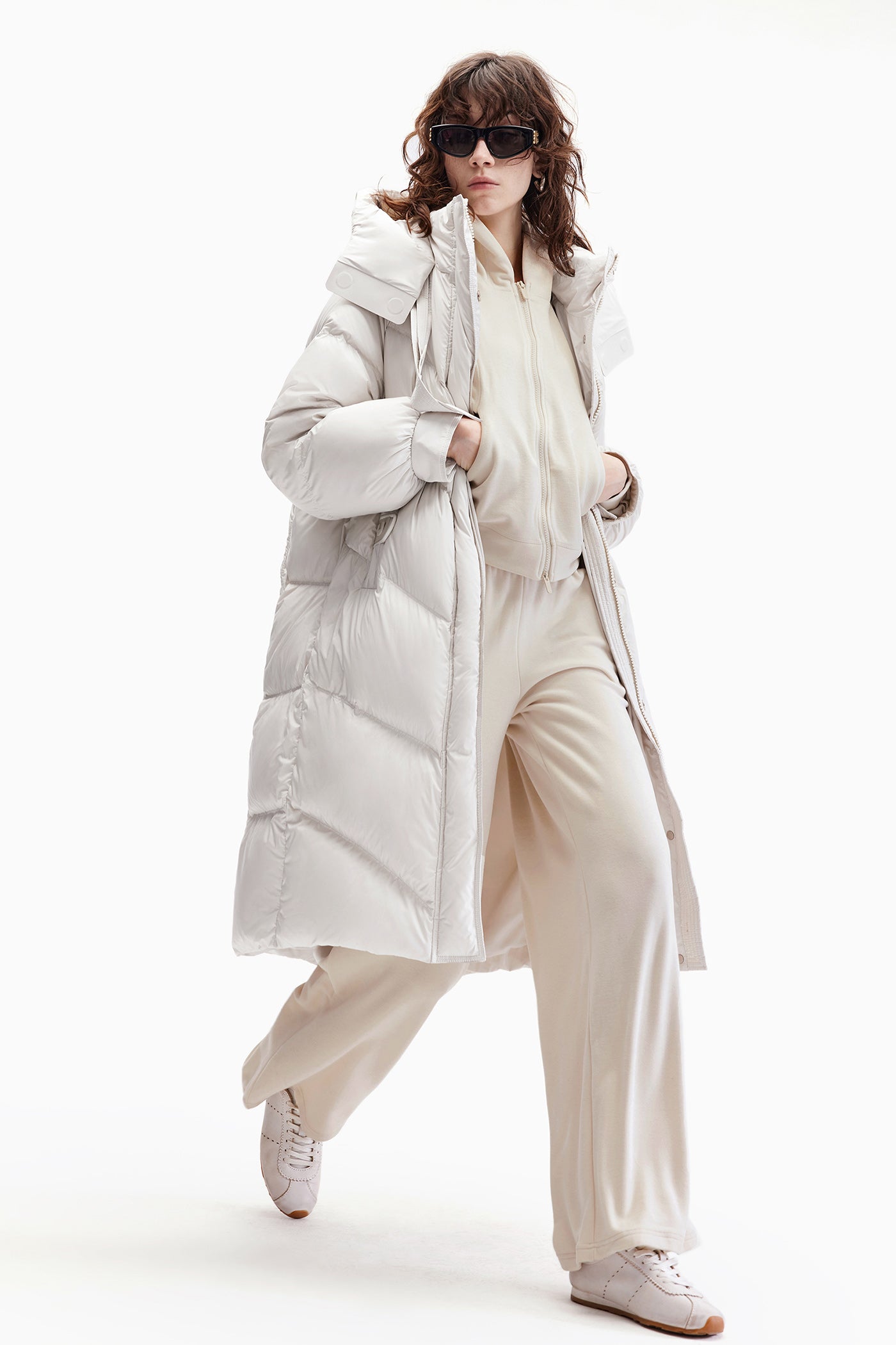 KAMILAN Women's Mid-Length Down Coat – 2025 Winter New White Duck Down Hooded Puffer Jacket