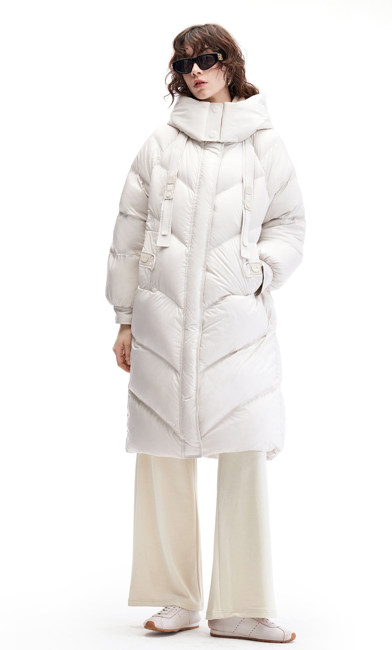 KAMILAN Women's Mid-Length Down Coat – 2025 Winter New White Duck Down Hooded Puffer Jacket