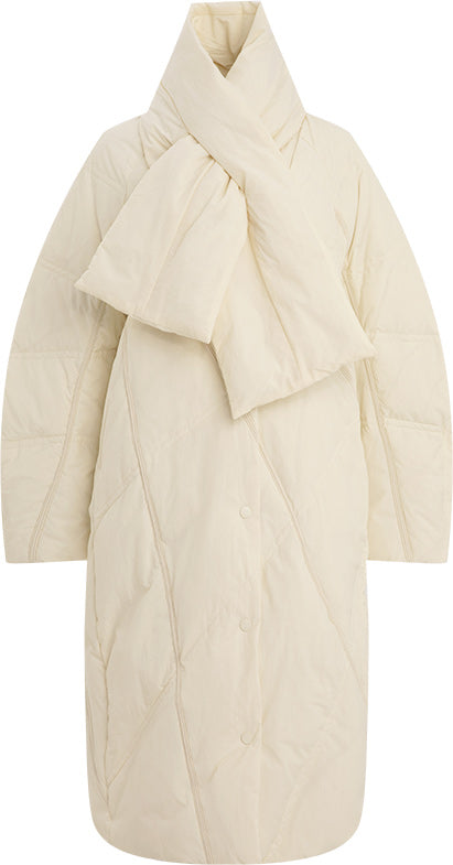 KAMILAN Turtleneck-Scarf Hooded Mid‑Length White Duck Down Coat — 2025 Winter New Arrival