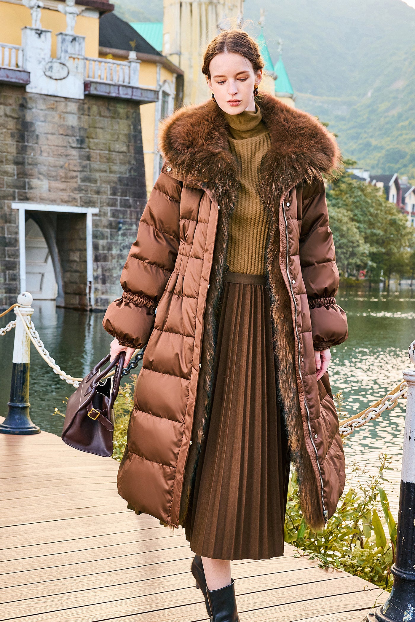 KAMILAN Women's Long White Goose Down Coat with Fox Fur Collar | 2025 Winter Luxury Outerwear