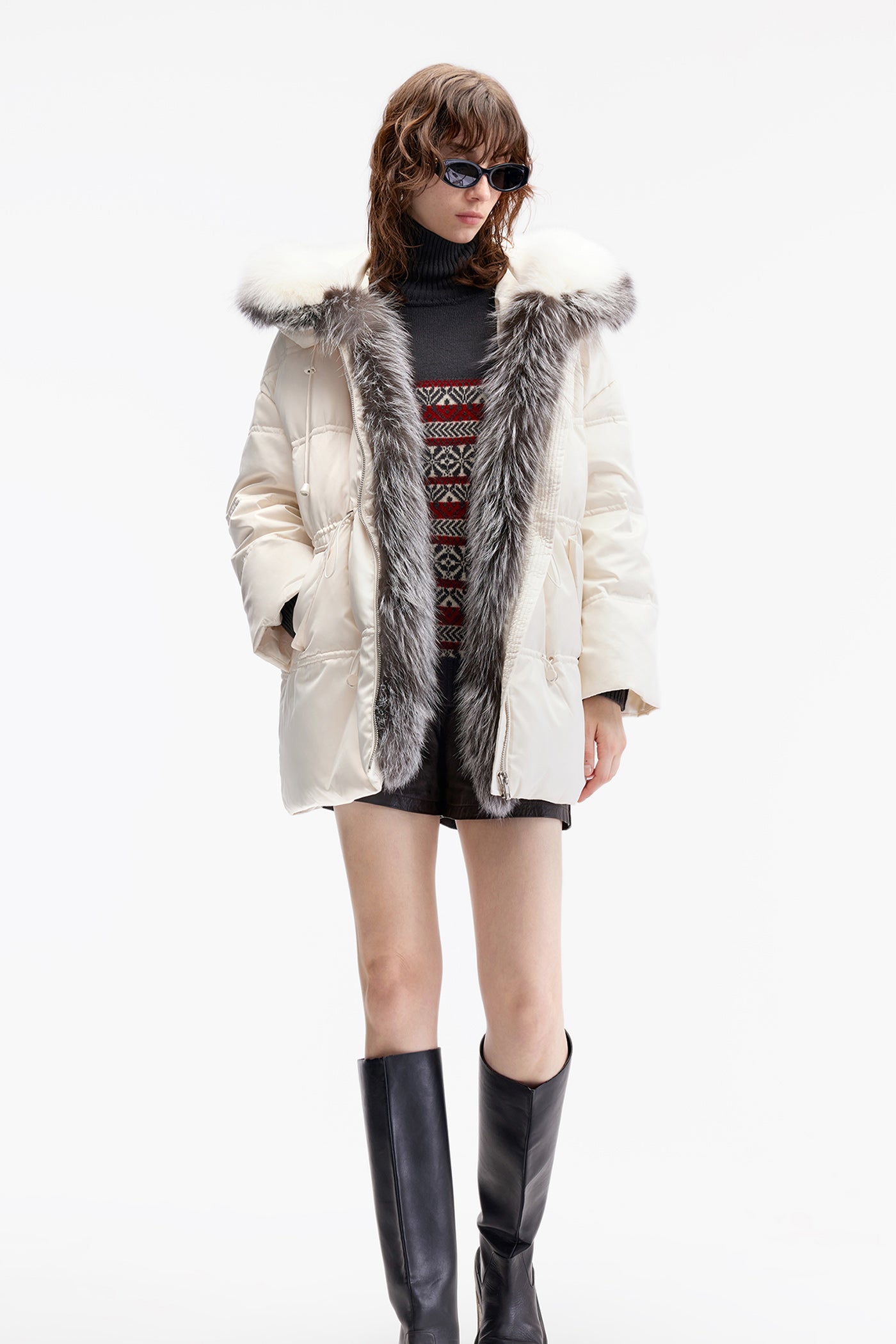 KAMILAN Luxury Hooded Mid-Length White Goose Down Coat — 2025 Winter New Arrival