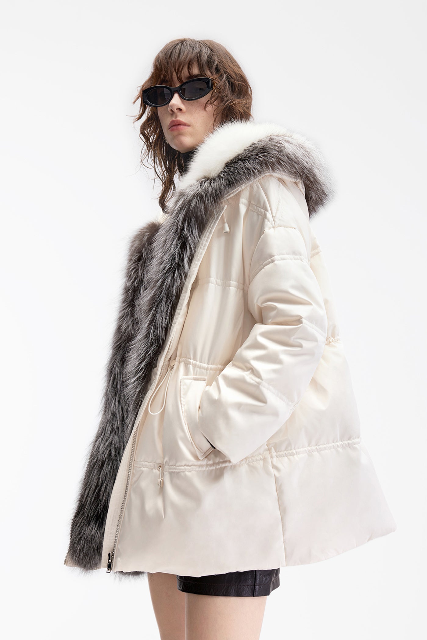 KAMILAN Luxury Hooded Mid-Length White Goose Down Coat — 2025 Winter New Arrival