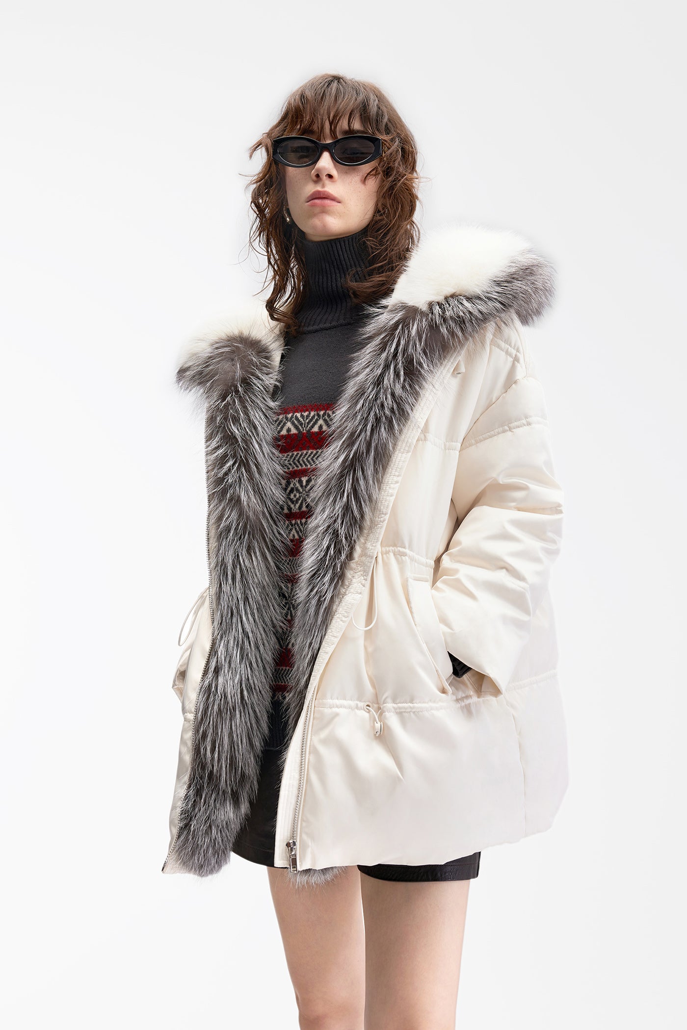 KAMILAN Luxury Hooded Mid-Length White Goose Down Coat — 2025 Winter New Arrival