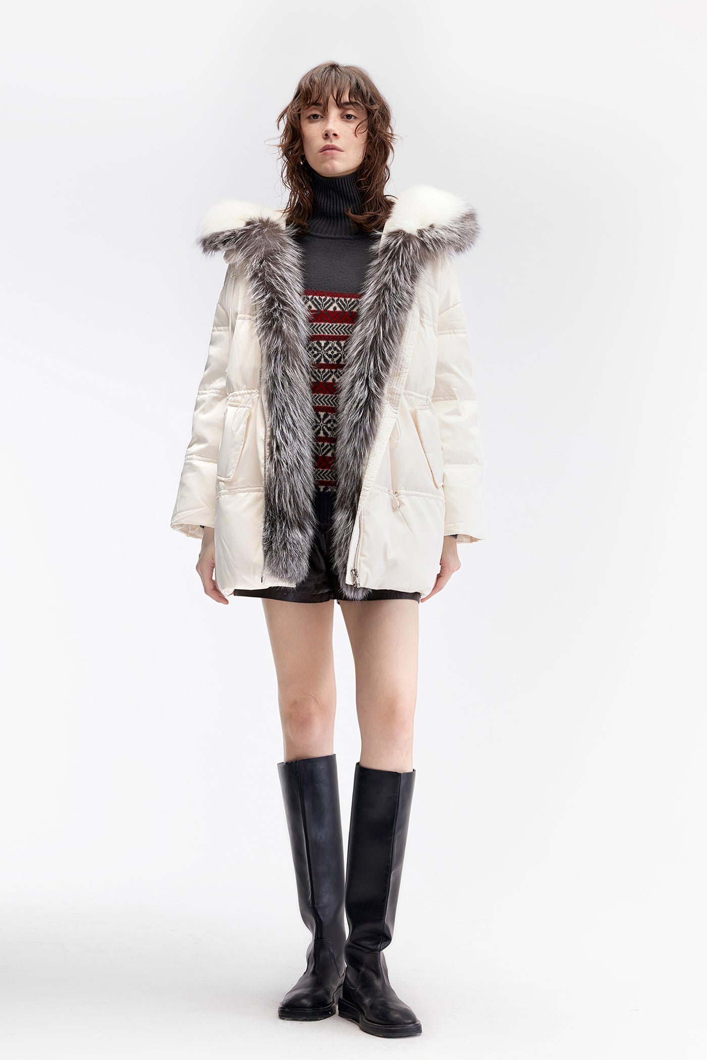 KAMILAN Luxury Hooded Mid-Length White Goose Down Coat — 2025 Winter New Arrival
