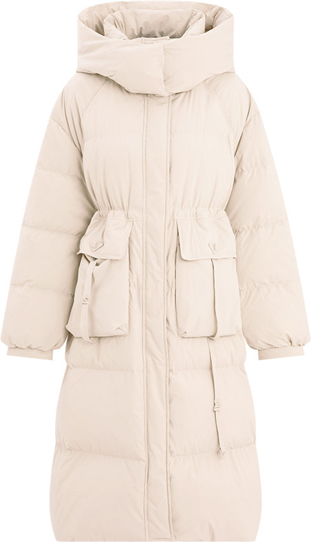 KAMILAN Women's Mid-Length Hooded Down Coat – 2025 Winter New White Duck Down Puffer Jacket, Warm Fashion Outerwear
