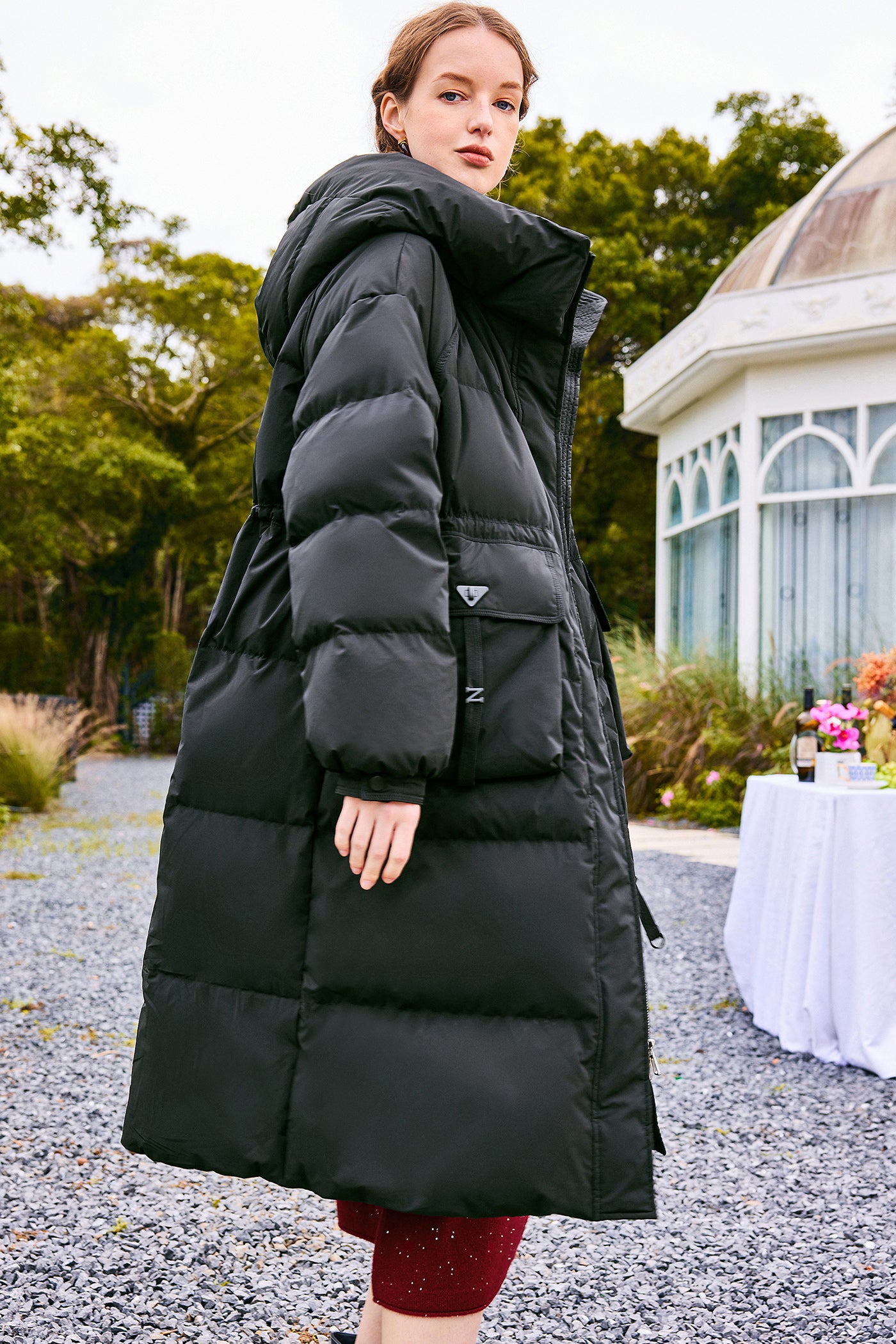 KAMILAN Women's Mid-Length Hooded Down Coat – 2025 Winter New White Duck Down Puffer Jacket, Warm Fashion Outerwear