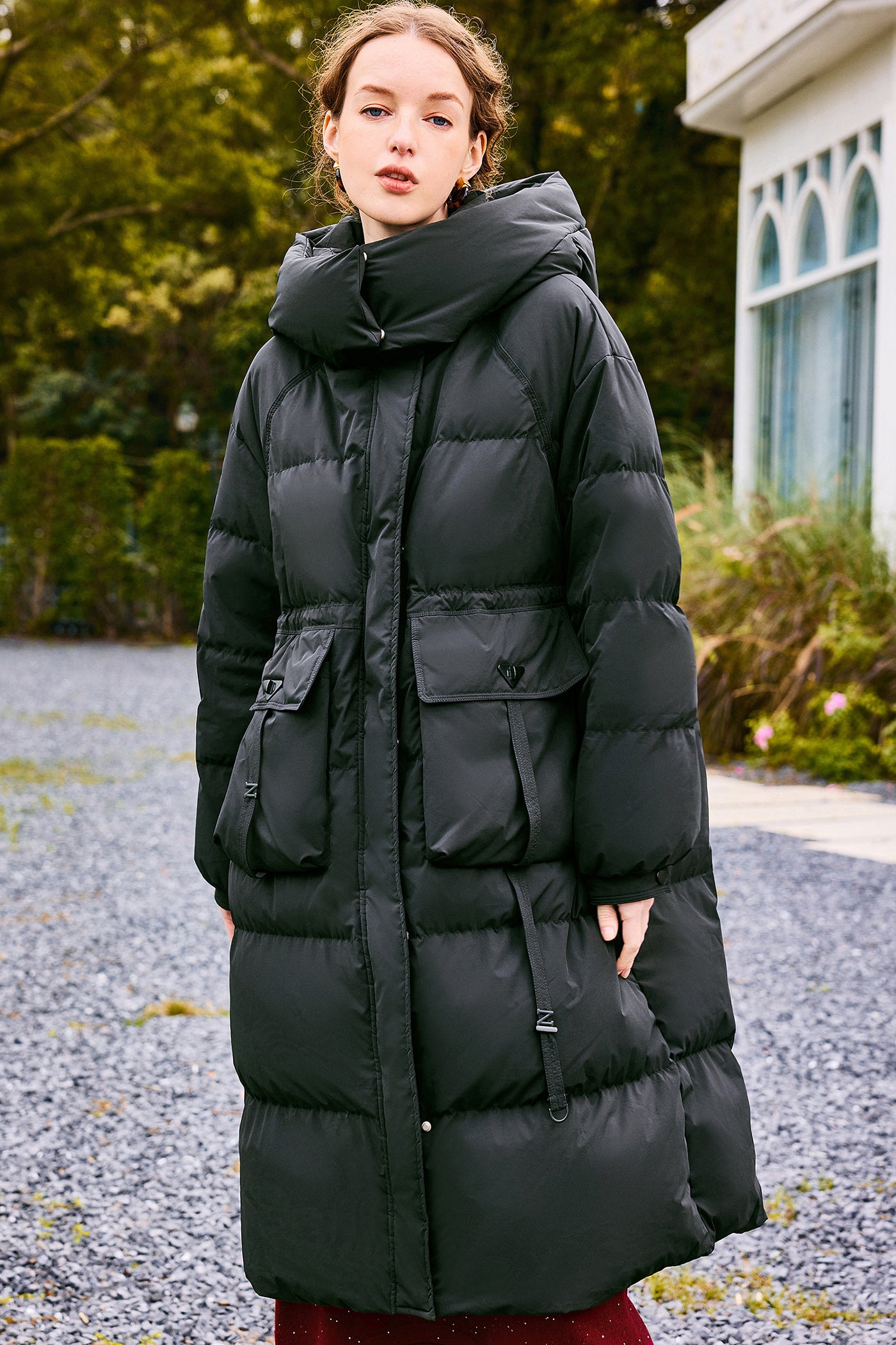 KAMILAN Women's Mid-Length Hooded Down Coat – 2025 Winter New White Duck Down Puffer Jacket, Warm Fashion Outerwear