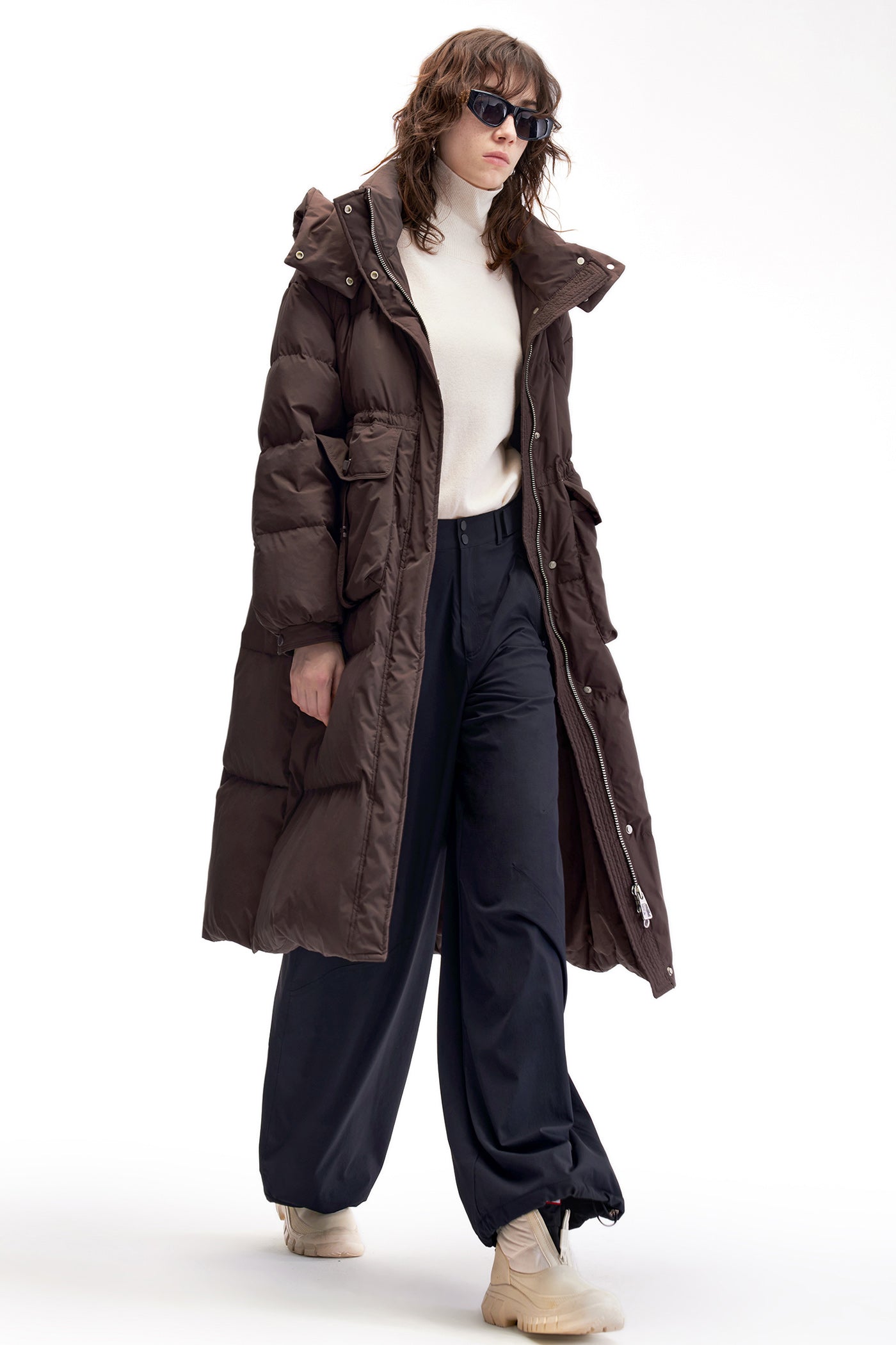 KAMILAN Women's Mid-Length Hooded Down Coat – 2025 Winter New White Duck Down Puffer Jacket, Warm Fashion Outerwear