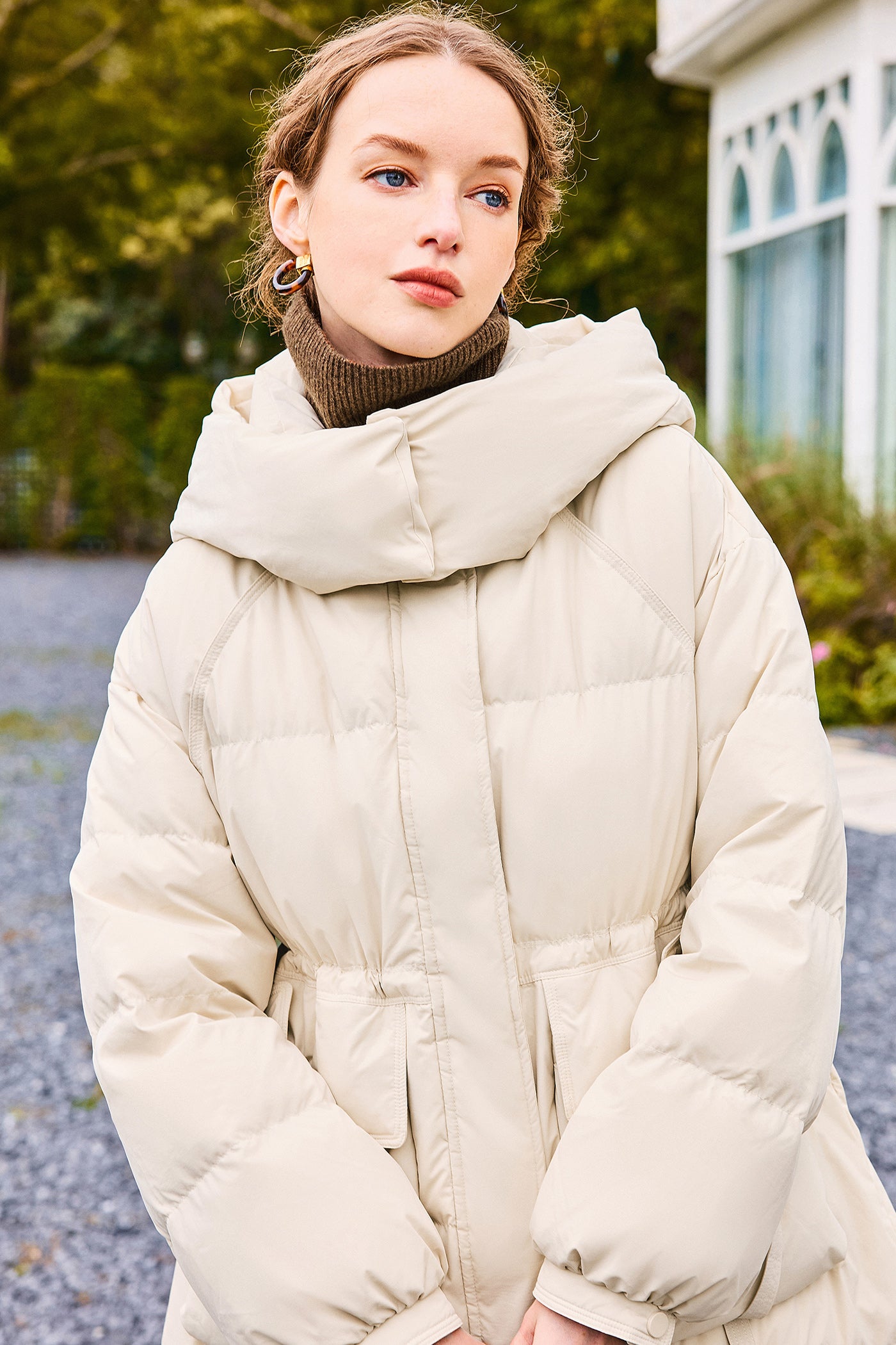 KAMILAN Women's Mid-Length Hooded Down Coat – 2025 Winter New White Duck Down Puffer Jacket, Warm Fashion Outerwear