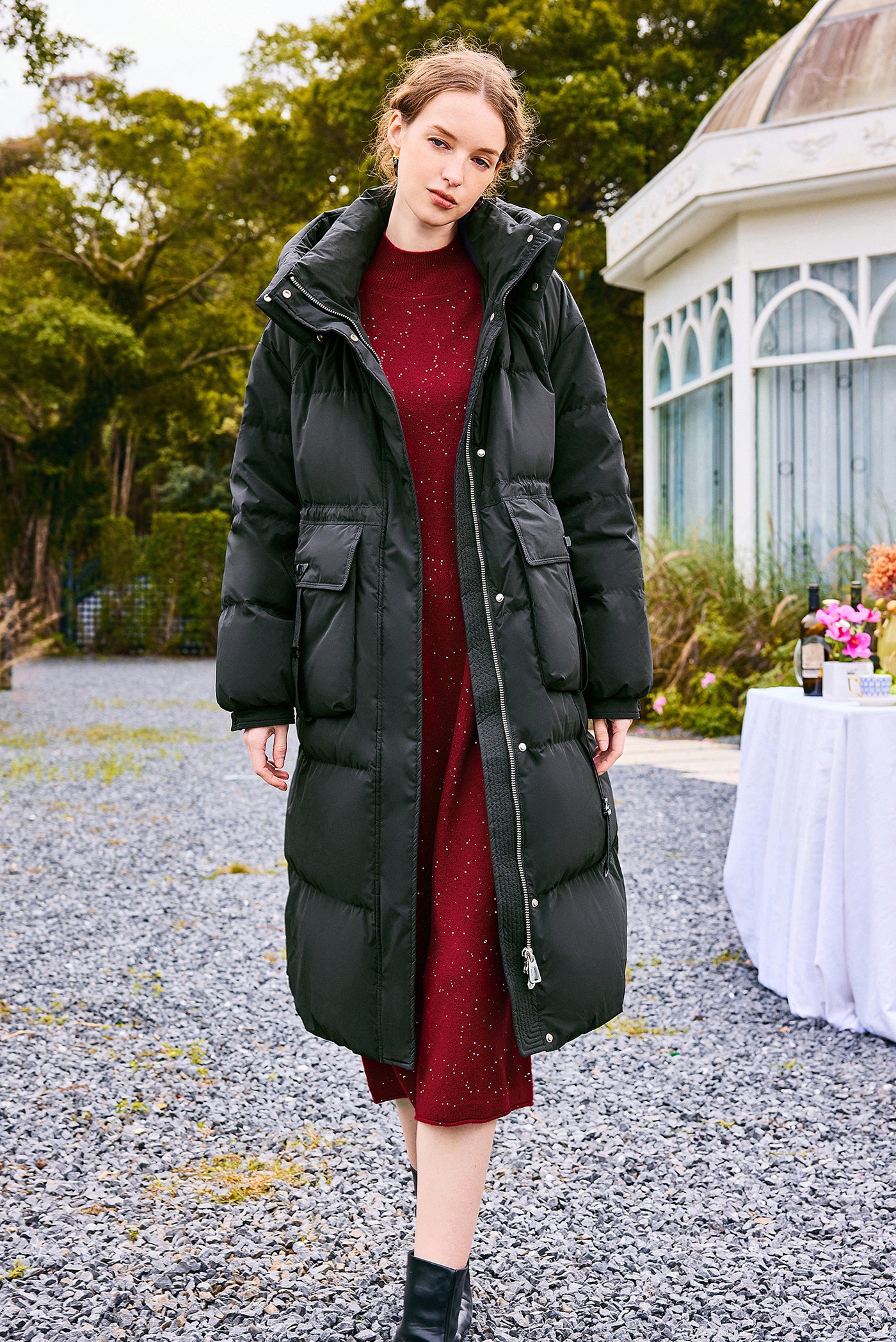KAMILAN Women's Mid-Length Hooded Down Coat – 2025 Winter New White Duck Down Puffer Jacket, Warm Fashion Outerwear