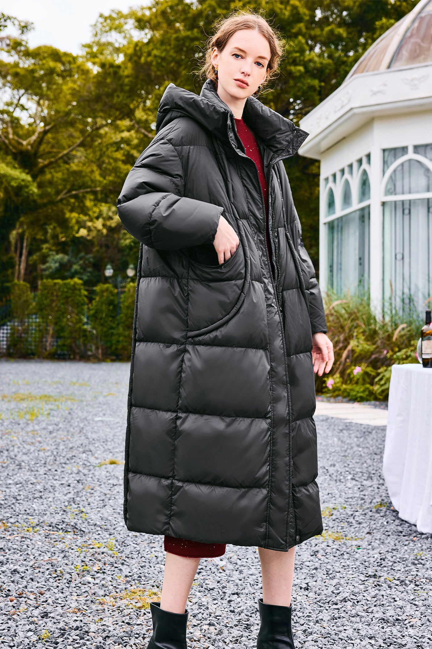 KAMILAN Designer-Inspired White Duck Down Coat for Women – 2025 Winter New Loose-Fit Mid-Length Hooded Puffer Jacket