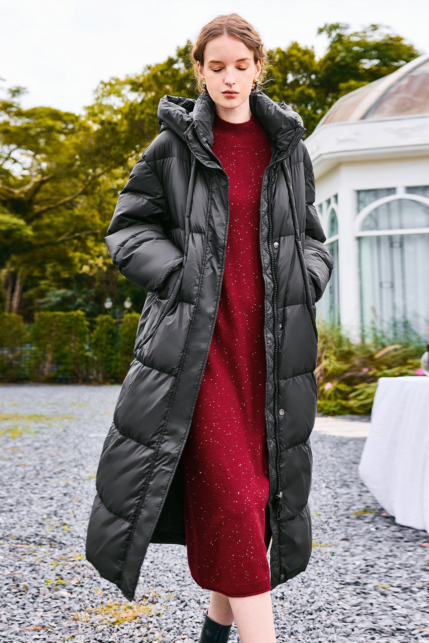 KAMILAN Designer-Inspired White Duck Down Coat for Women – 2025 Winter New Loose-Fit Mid-Length Hooded Puffer Jacket