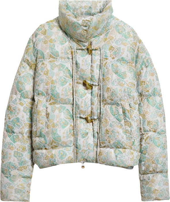 KAMILAN Button-Down Print High-Collar Puffer Coat for Women 2025 Winter