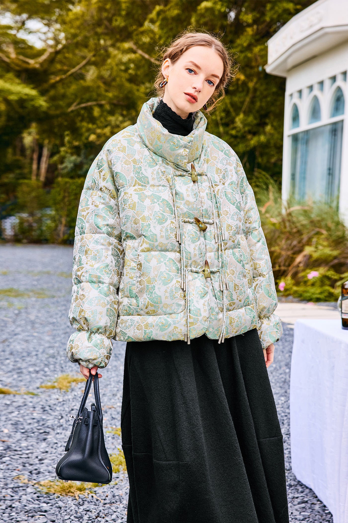 KAMILAN Button-Down Print High-Collar Puffer Coat for Women 2025 Winter