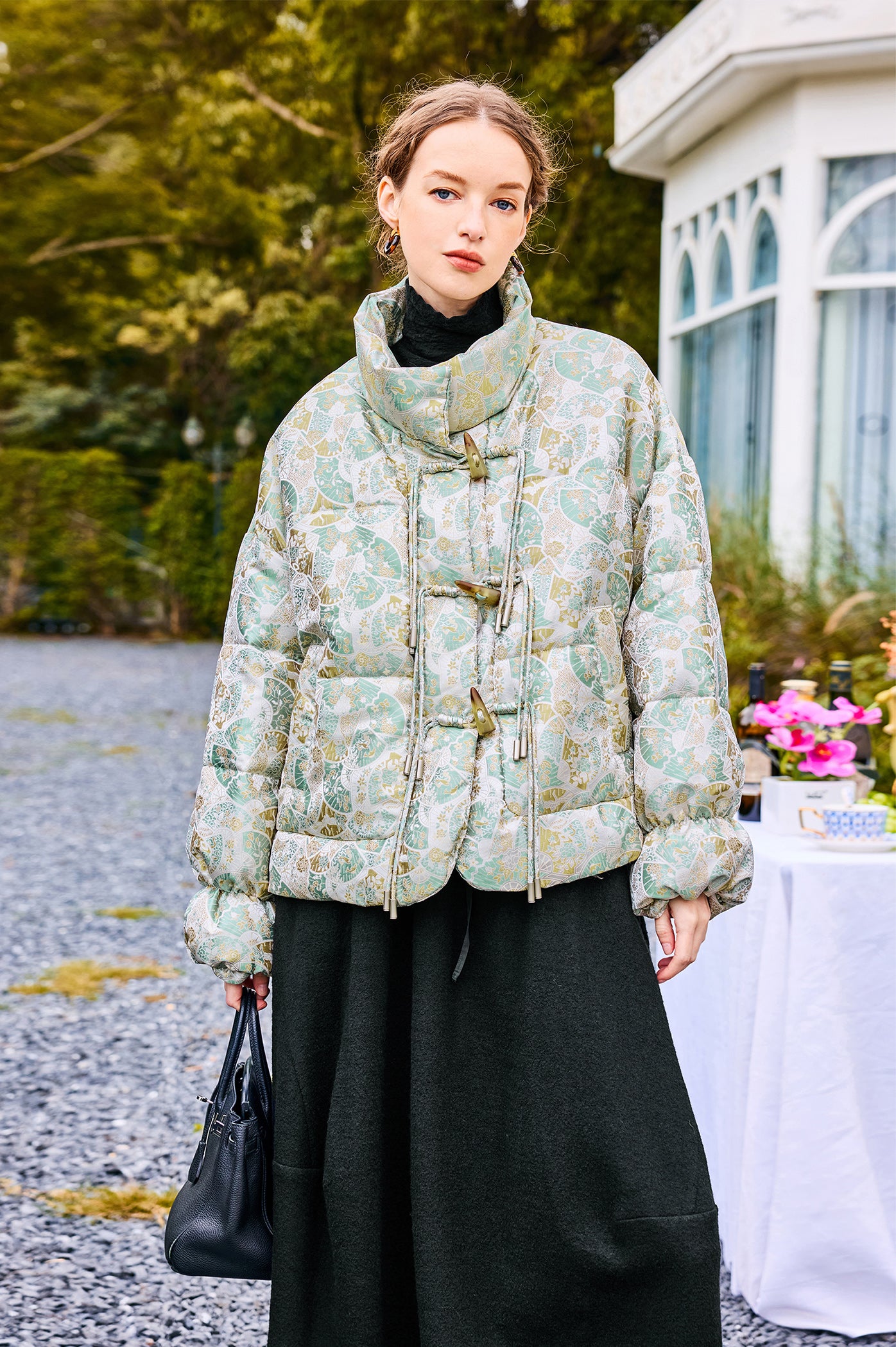 KAMILAN Button-Down Print High-Collar Puffer Coat for Women 2025 Winter
