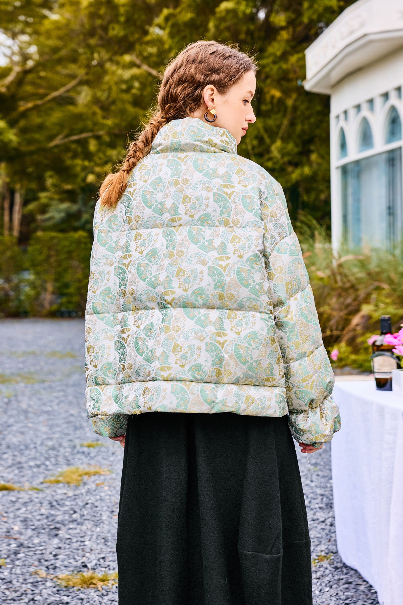 KAMILAN Button-Down Print High-Collar Puffer Coat for Women 2025 Winter