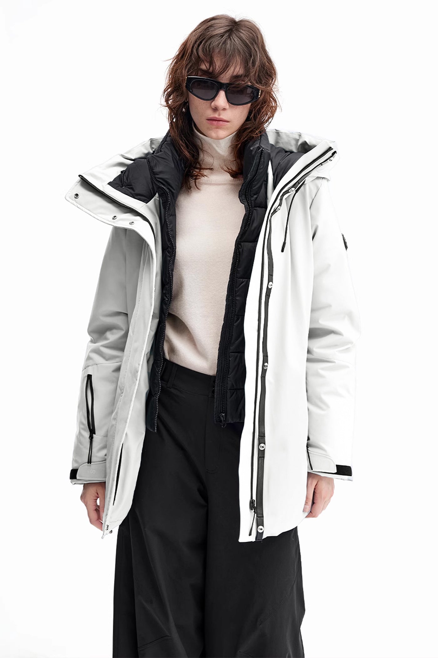 KAMILAN Women's Sporty Down Jacket – 2025 Winter New Hooded White Goose Down Coat with Waist Cinch
