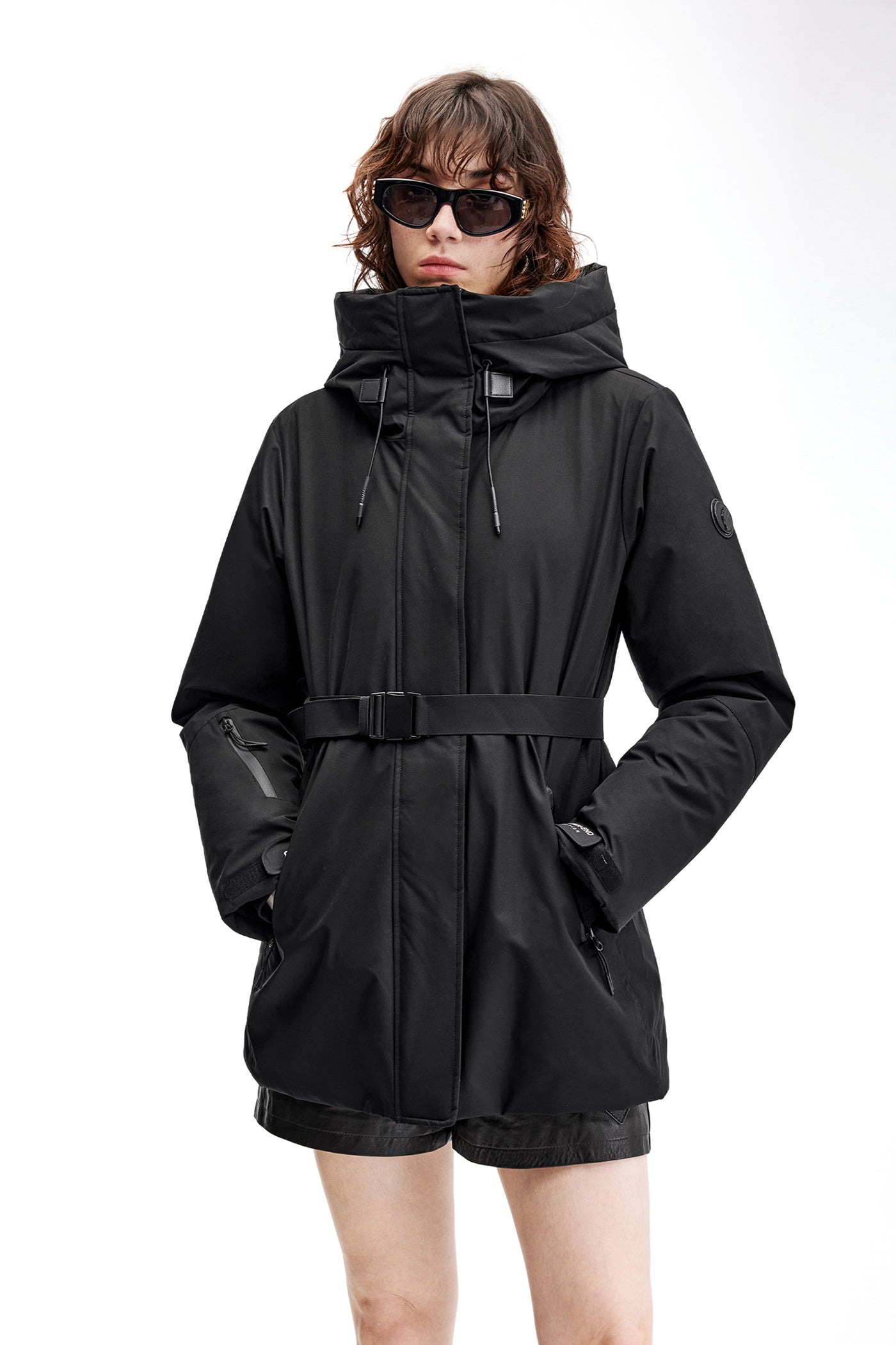 KAMILAN Women's Sporty Down Jacket – 2025 Winter New Hooded White Goose Down Coat with Waist Cinch