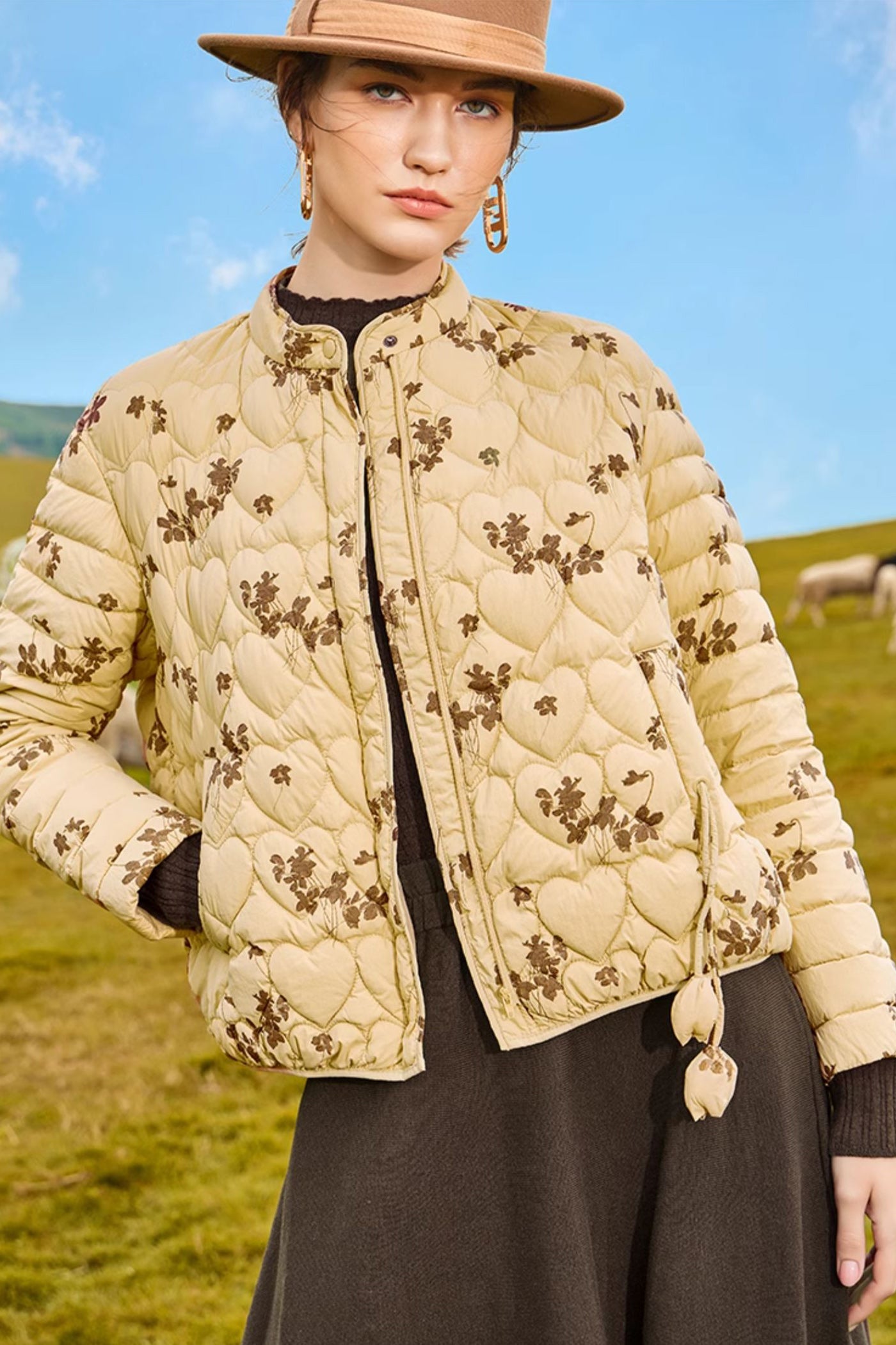 KAMILAN Women's Short Printed Down Jacket – 2025 Autumn Winter New Elegant White Duck Down Warm Coat