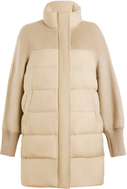 KAMILAN Mid‑Length Wool‑Spliced White Goose Down Coat (2025 Winter New Women’s Warm Jacket)