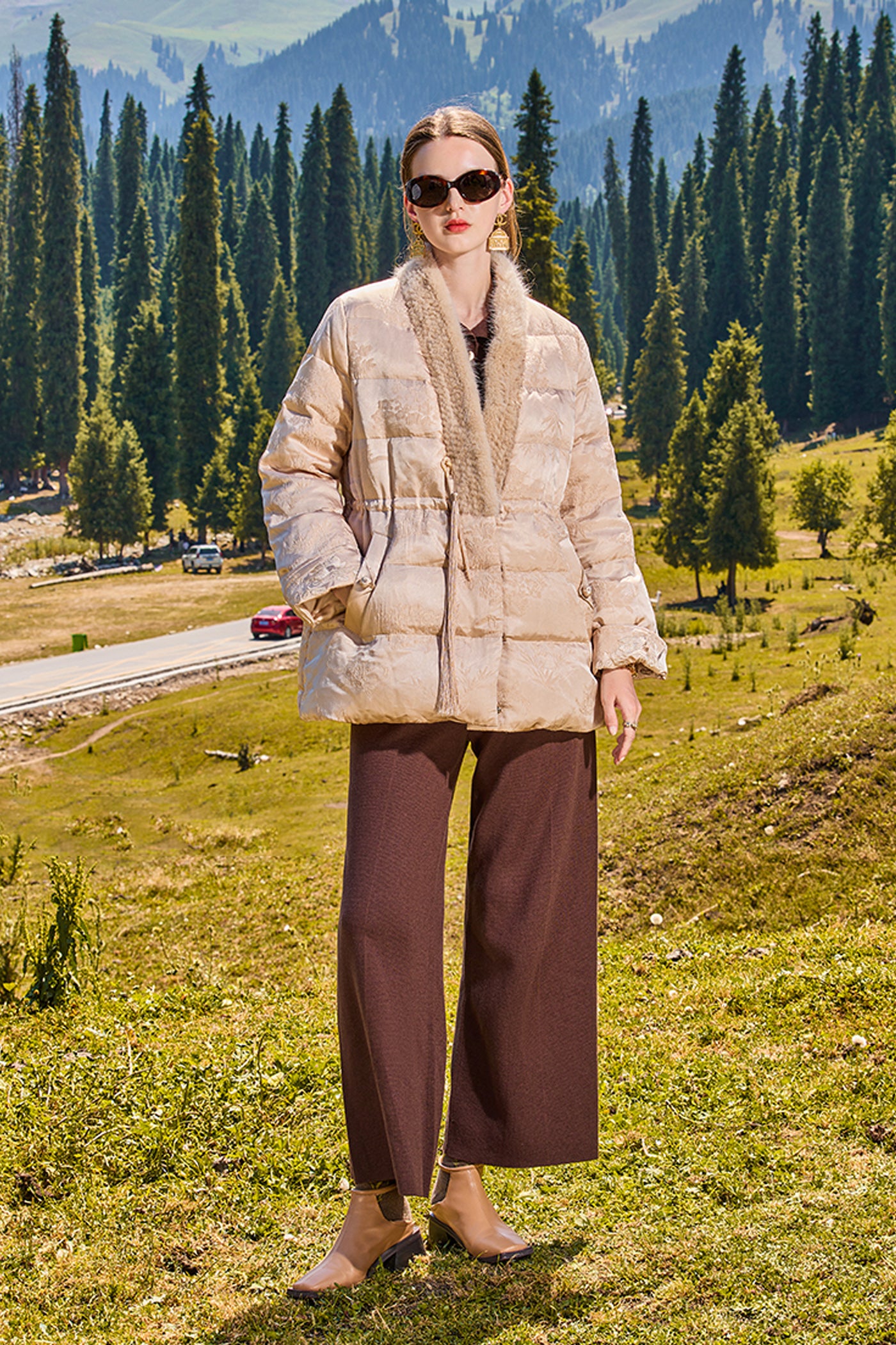 KAMILAN 2025 Winter Women's Down Coat | Mink Fur Trim Textured White Duck Down Jacket