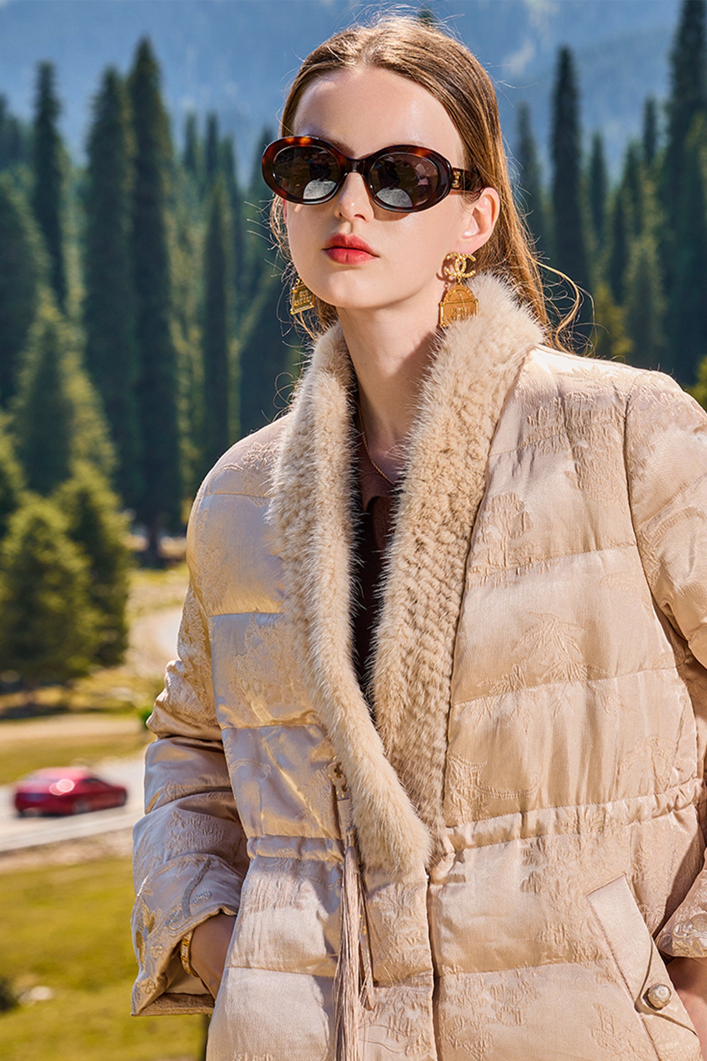 KAMILAN 2025 Winter Women's Down Coat | Mink Fur Trim Textured White Duck Down Jacket