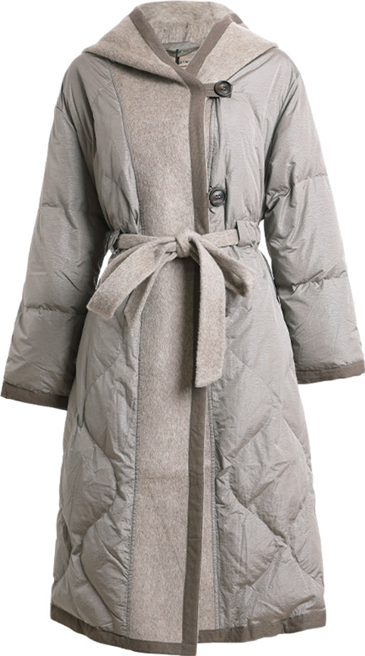 KAMILAN Women's Wool Blend Hooded Goose Down Coat – 2025 Winter Double-Faced Wool & White Goose Down Jacket