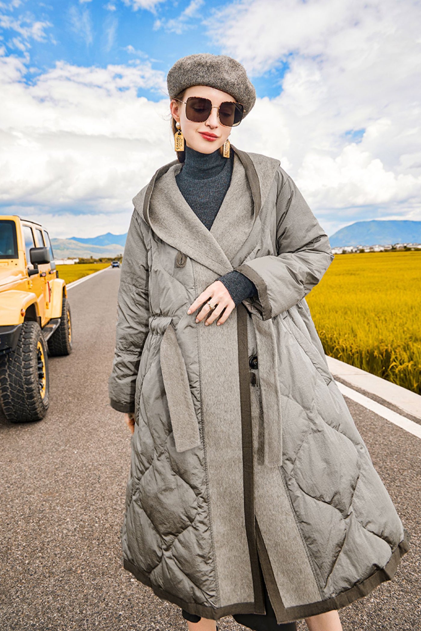 KAMILAN Women's Wool Blend Hooded Goose Down Coat – 2025 Winter Double-Faced Wool & White Goose Down Jacket