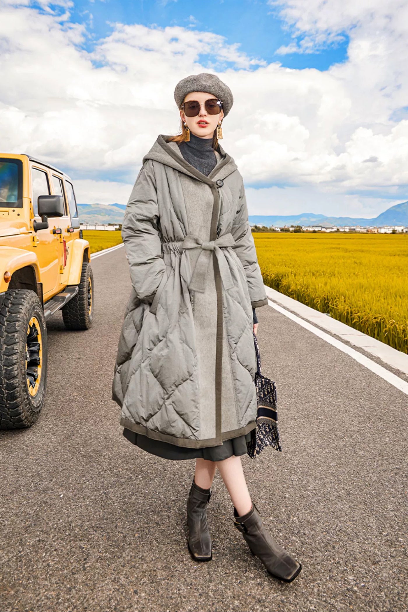 KAMILAN Women's Wool Blend Hooded Goose Down Coat – 2025 Winter Double-Faced Wool & White Goose Down Jacket