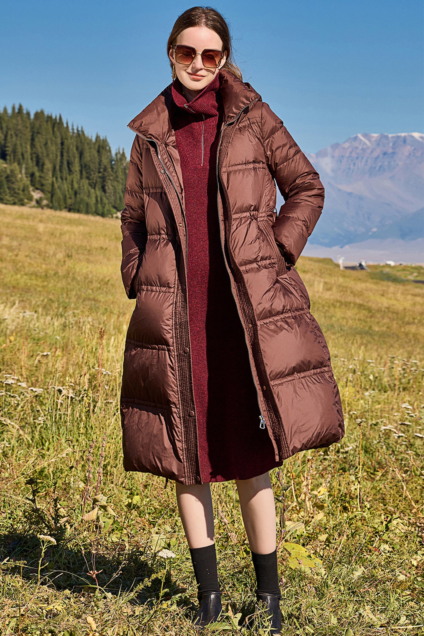 KAMILAN Women's Hooded Down Coat – 2025 Winter New White Duck Down Long Belted Puffer Jacket, Mid-Length Over-the-Knee Style