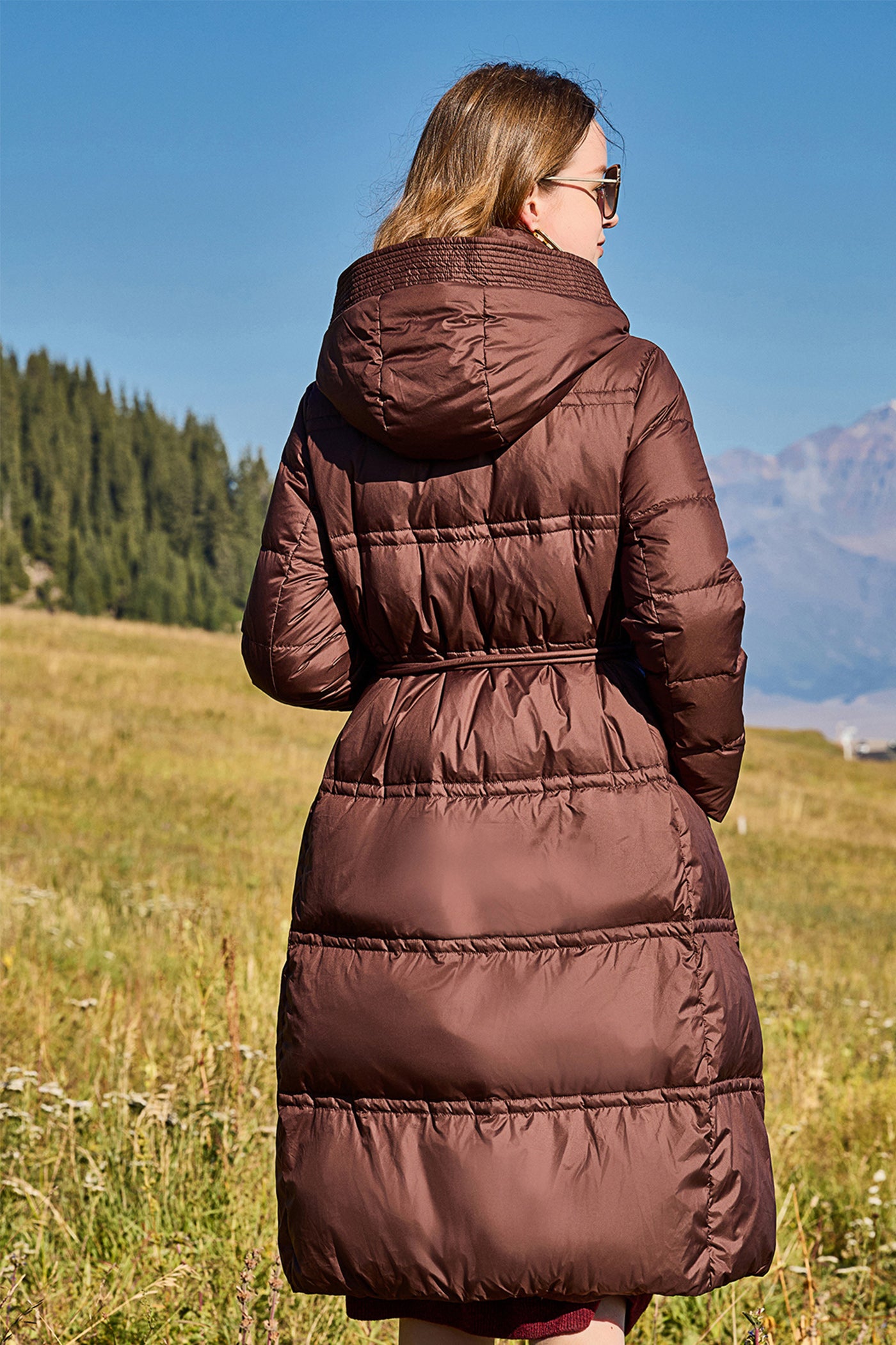 KAMILAN Women's Hooded Down Coat – 2025 Winter New White Duck Down Long Belted Puffer Jacket, Mid-Length Over-the-Knee Style