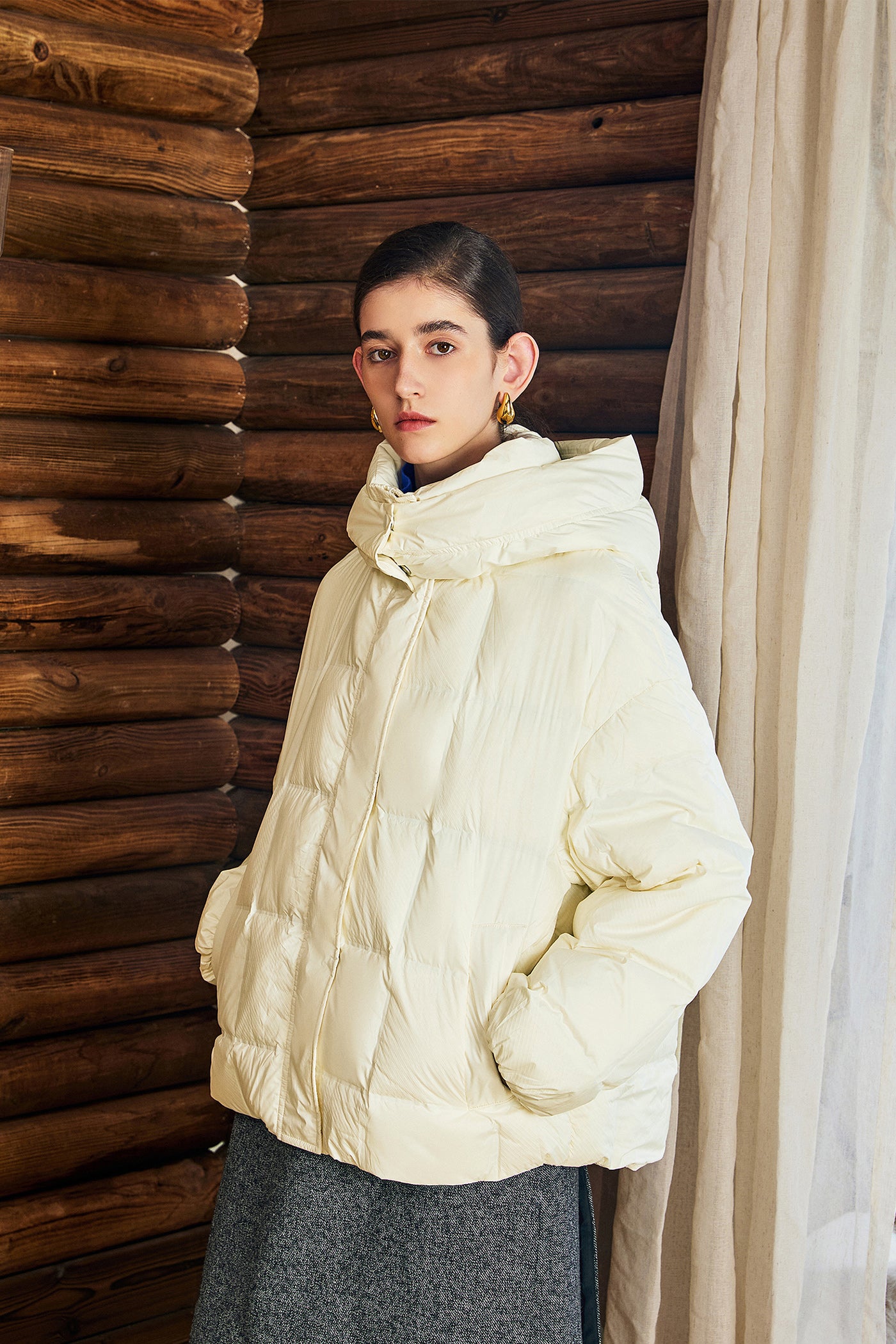KAMILAN White Duck Down Hooded Down Jacket Women's 25 Winter Outfit