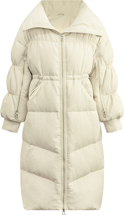 KAMILAN Women's White Goose Down Coat – 2025 Winter New Mid-Length Warm Hooded Puffer Jacket