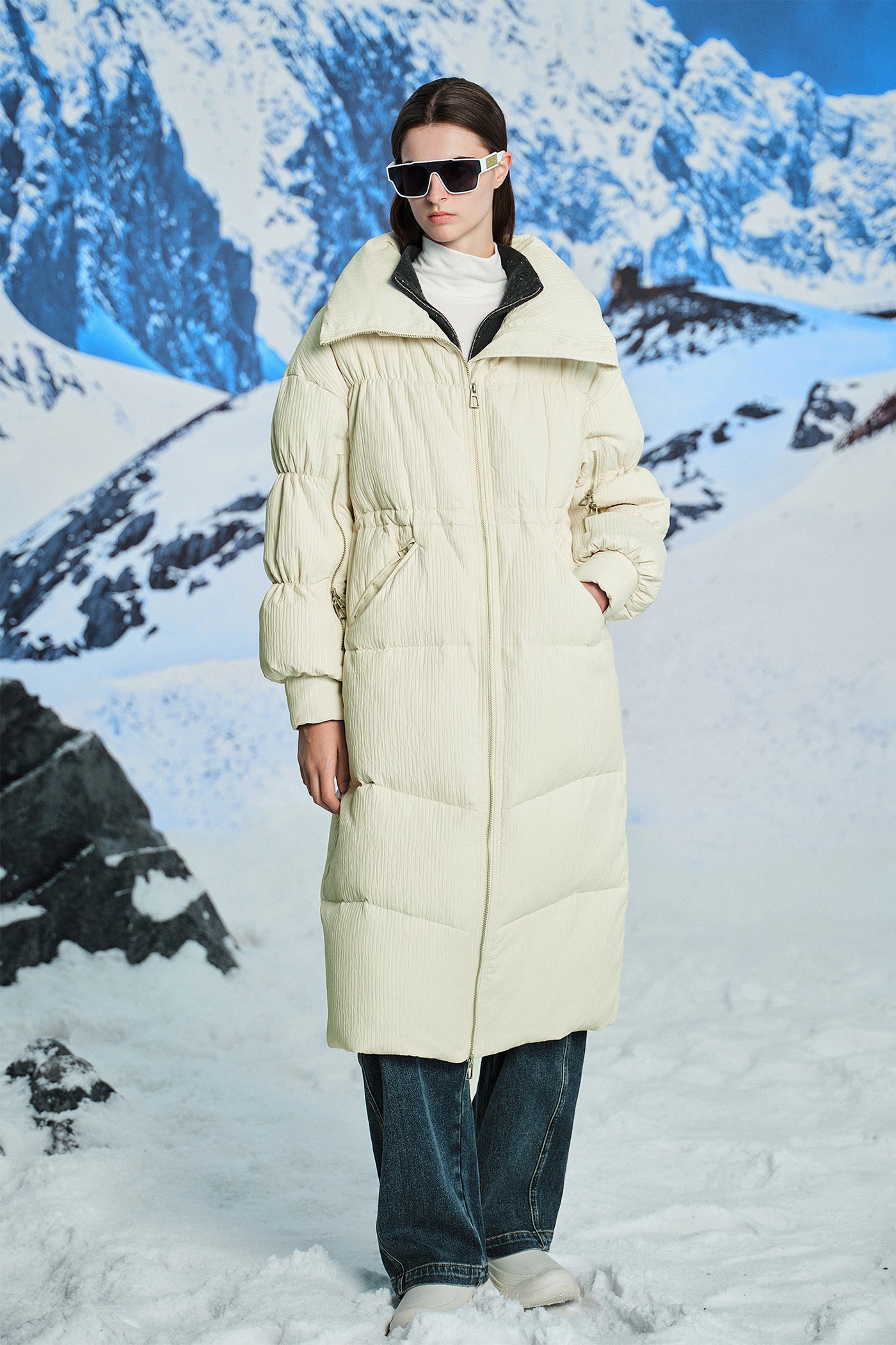 KAMILAN Women's White Goose Down Coat – 2025 Winter New Mid-Length Warm Hooded Puffer Jacket