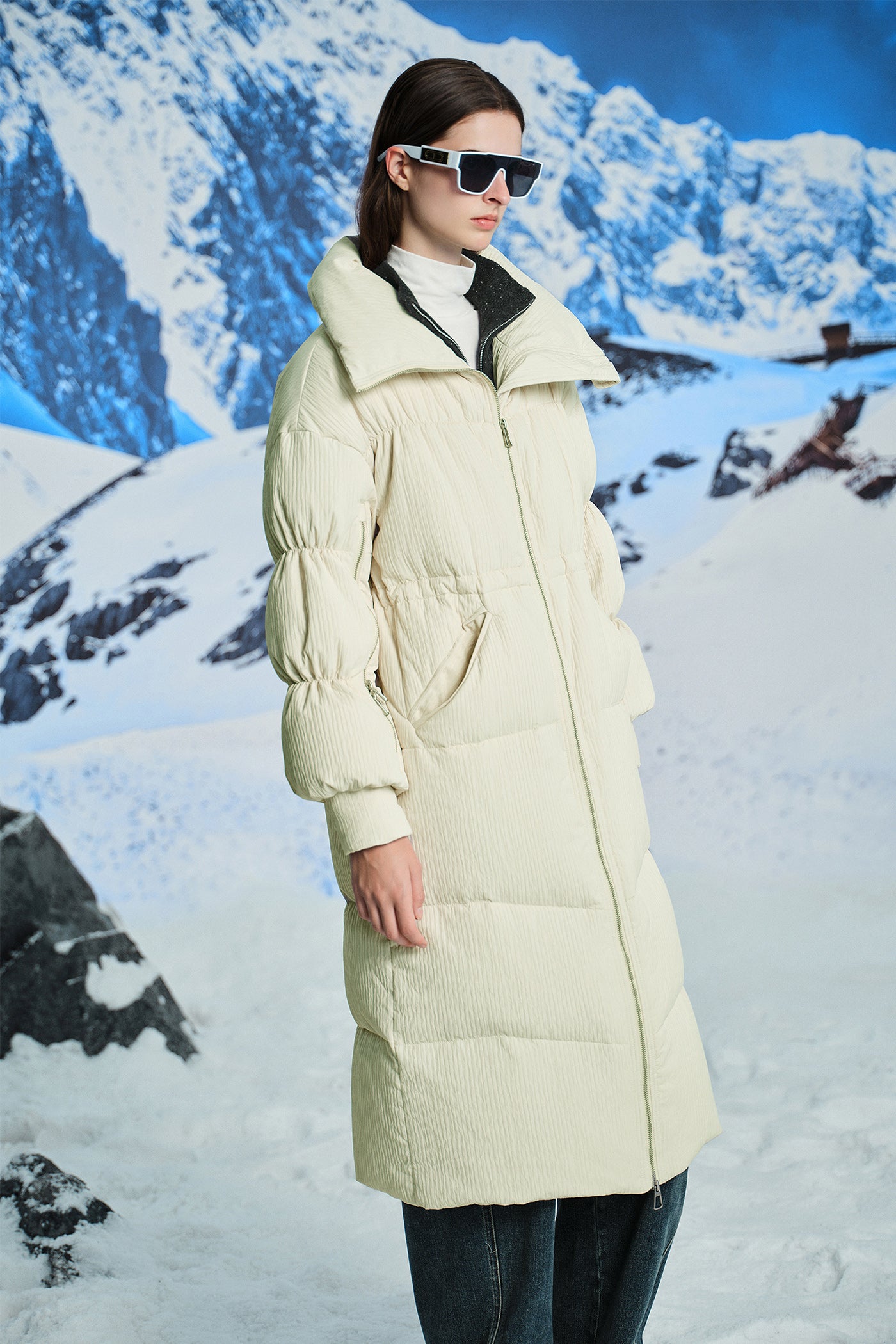 KAMILAN Women's White Goose Down Coat – 2025 Winter New Mid-Length Warm Hooded Puffer Jacket