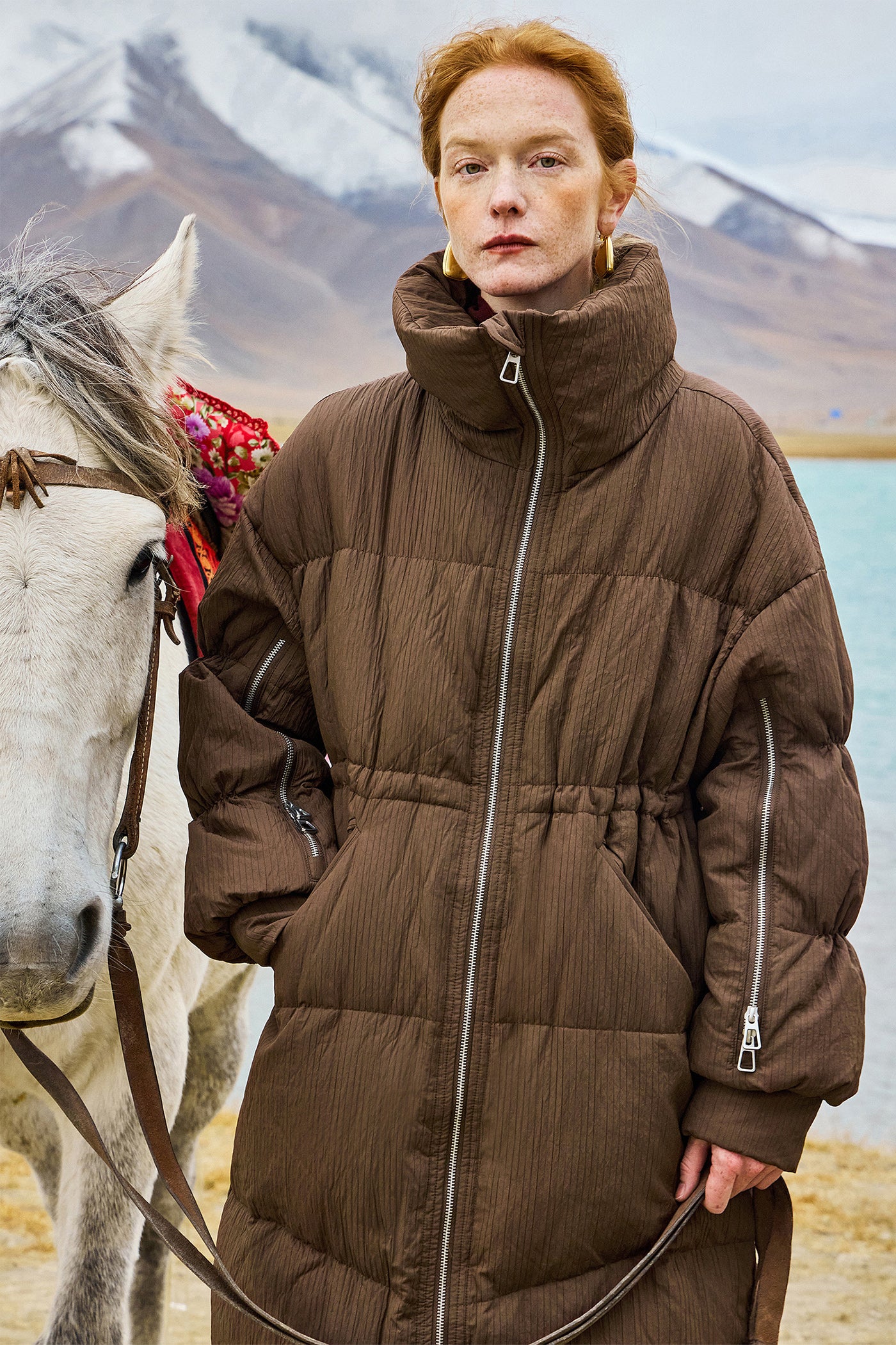 KAMILAN Women's White Goose Down Coat – 2025 Winter New Mid-Length Warm Hooded Puffer Jacket