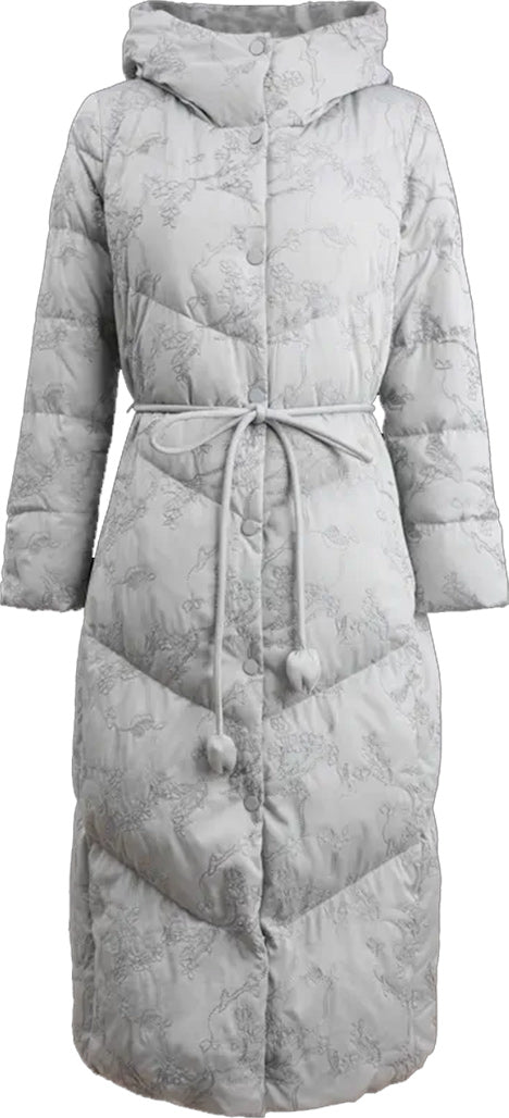 KAMILAN Women's Vintage White Goose Down Coat – 2025 Winter Mid-Length Hooded Down Jacket