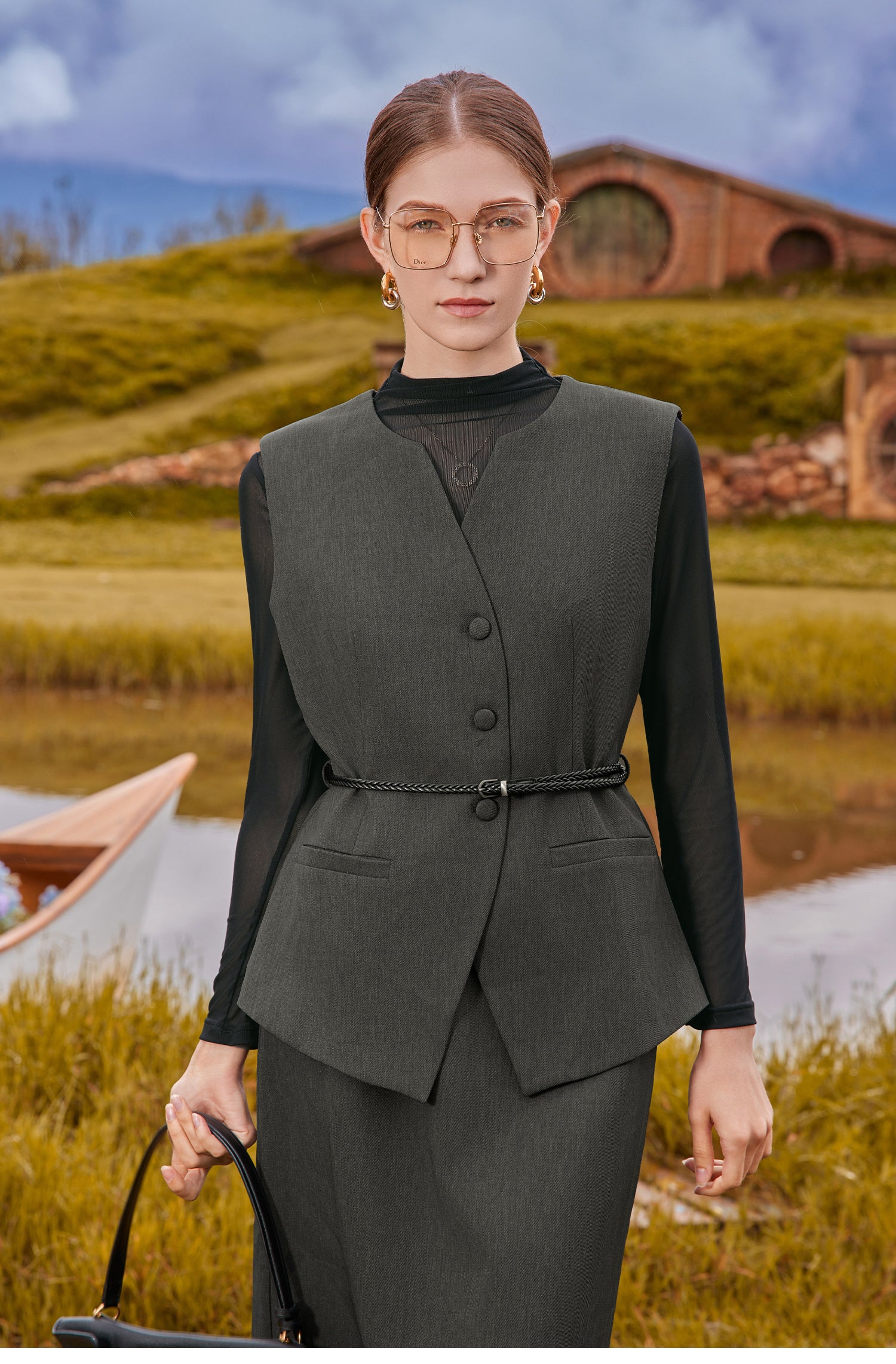 KAMILAN Shenxun Long-sleeved T-shirt with Collar for Women, 2025 Autumn New Style, Fashionable Mesh Underwear Design Top