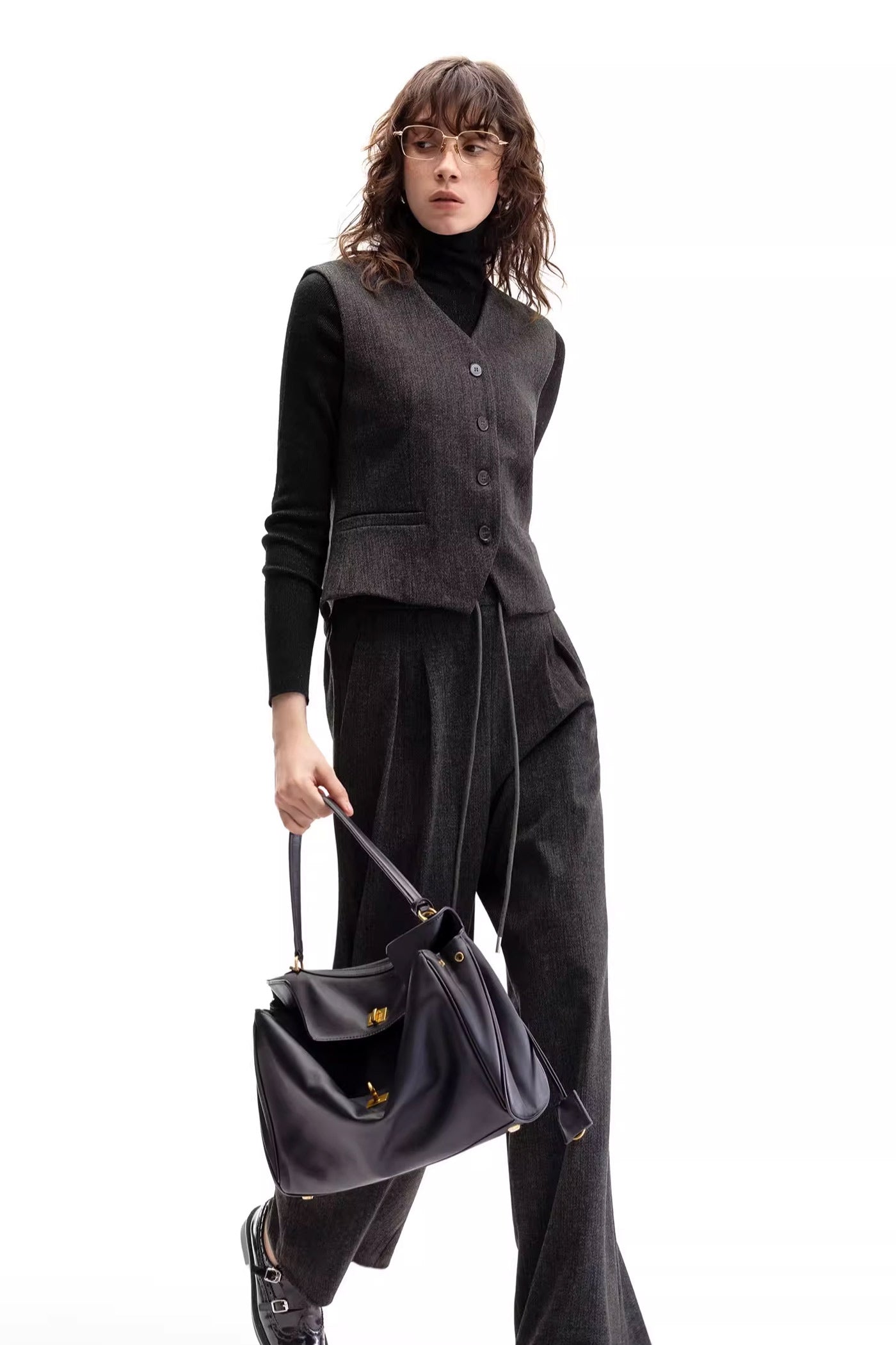 KAMILAN Women's V-Neck Blazer Vest – 2025 Autumn Winter New Short Slim-Fit Cardigan Waistcoat Jacket