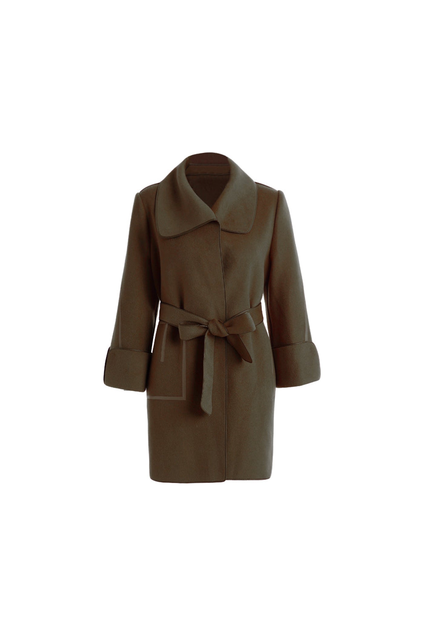 KAMILAN Women's Wool Coat – 2025 Winter New Elegant Double-Faced Midi Overcoat with Belt