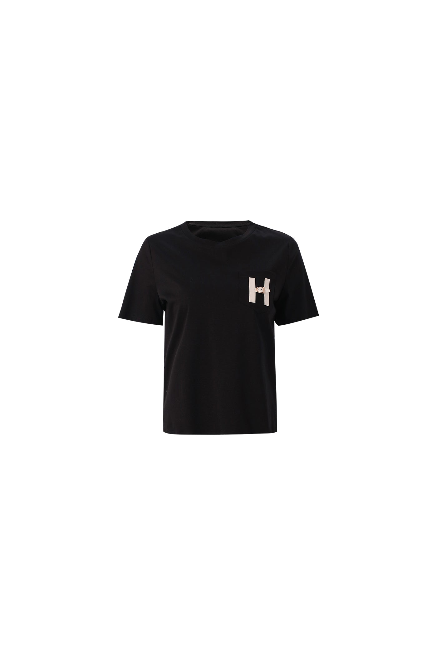 KAMILAN Black Round Neck Short-Sleeve T-Shirt