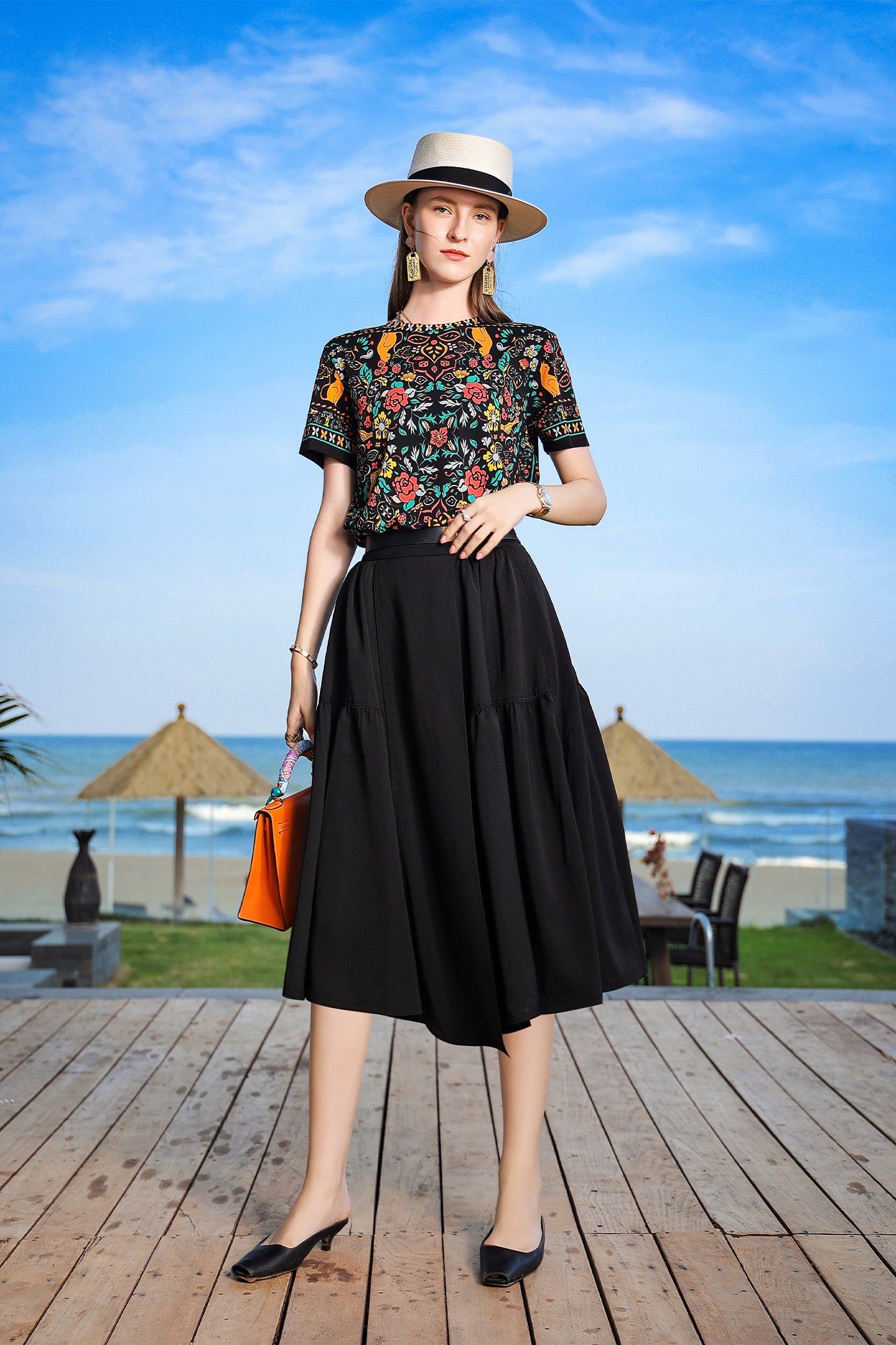 KAMILAN Asymmetrical High-Waisted A-Line Skirt