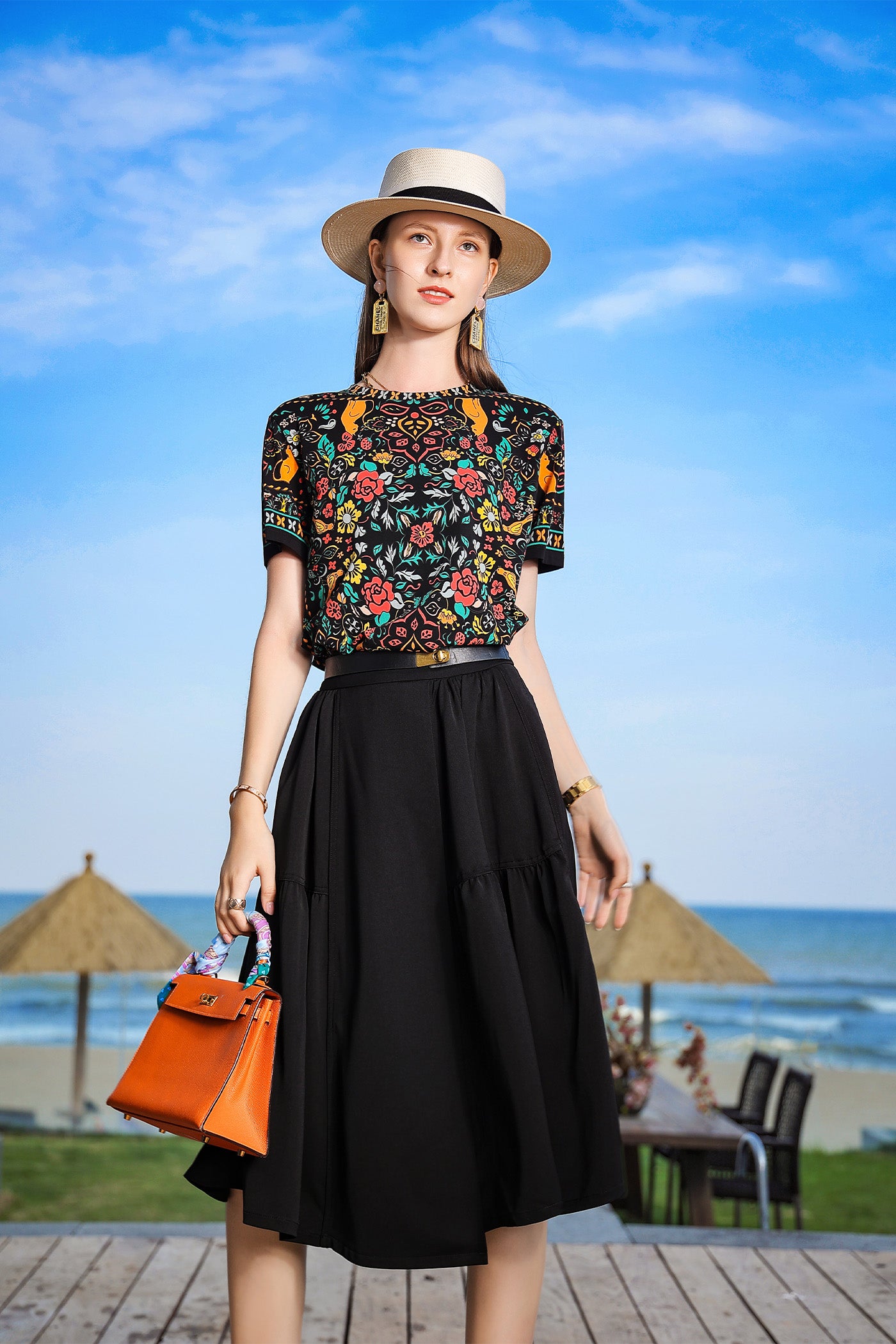 KAMILAN Asymmetrical High-Waisted A-Line Skirt